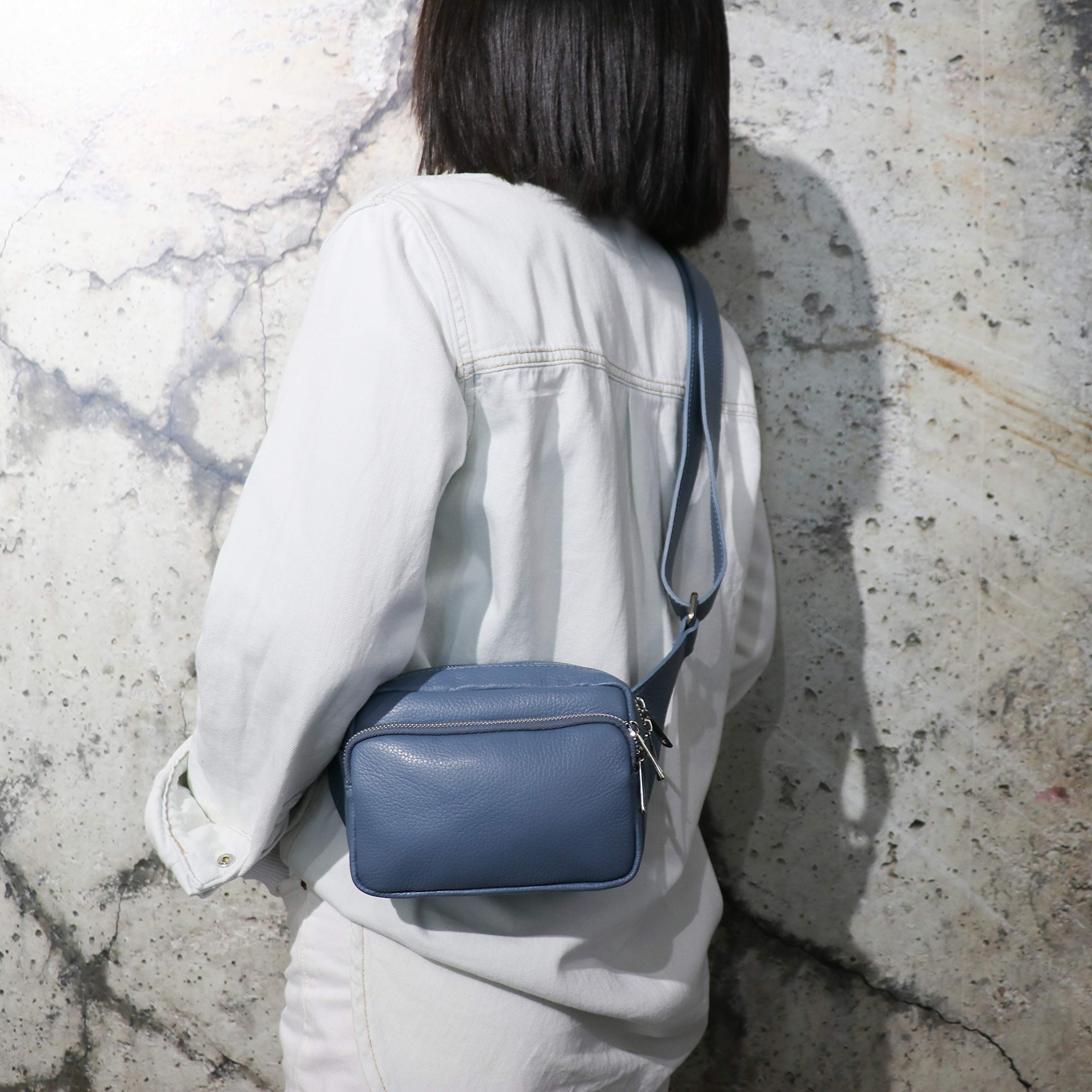 SH Leder Jsoo G412 Torba biodrowa z prawdziwej skóry dla kobiet i mężczyzn, unisex, na pasek, na festiwal, podróż, średnia torba crossbody, damska skórzana torba, 18 x 13 cm, antracytowa, metaliczna