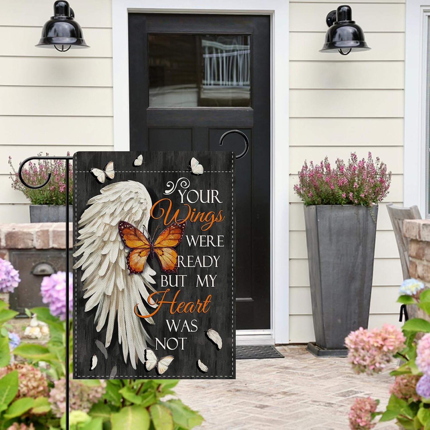 Dyrenson Memorial You Wings Were Ready But My Heart Was Not Decorative Garden Flag, Butterfly Cemetery Yard Outside Home Decoration, Burlap Outdoor Small Decor Double Sided 12 x 18 - Image 6