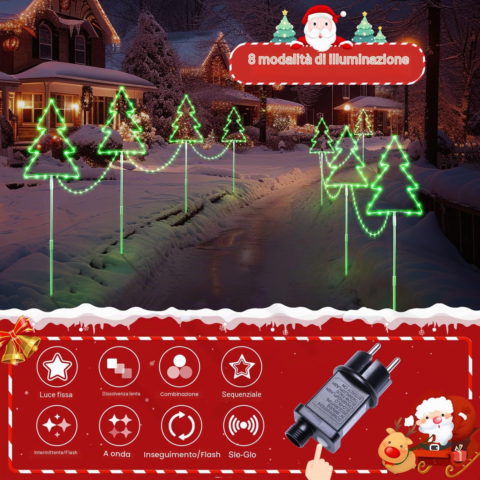 Quntis 4 Pack Luci Natale Sentiero Forma Albero di Natale 160 LED con Timer 8 Modi IP65 Impermeabile Luci Natale Decorazione per il Giardino Sentiero Patio Prato, Verde
