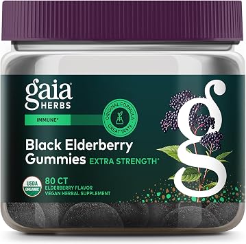Gaia Herbs Black Elderberry Sambucus nigra Extra Strength, 80 Gummies