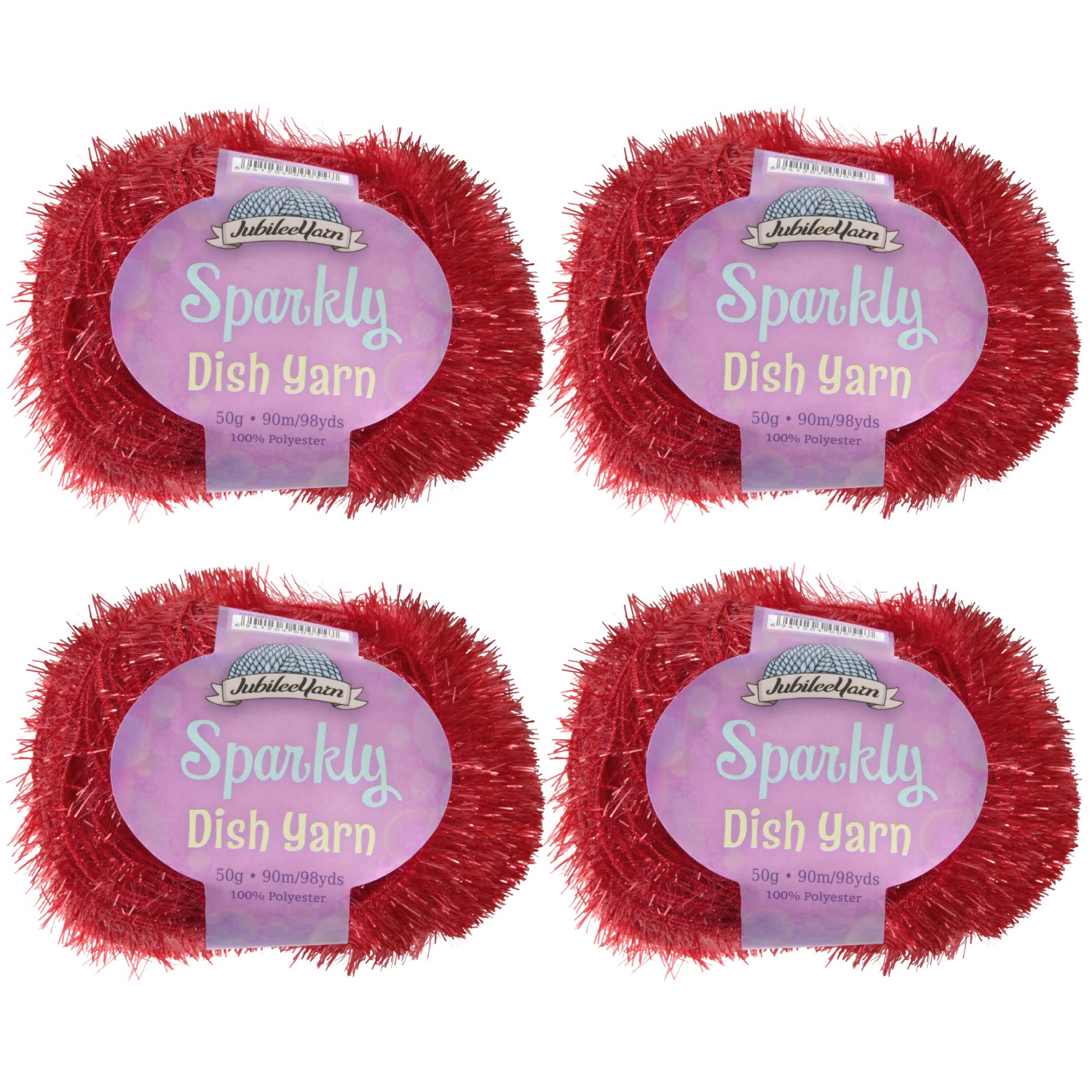 BambooMN Worsted Weight Yarn - Sparkle Dish Scrubby - 4 Skeins (101 Red) - 200g/392y (90m) - 100% Polyester
