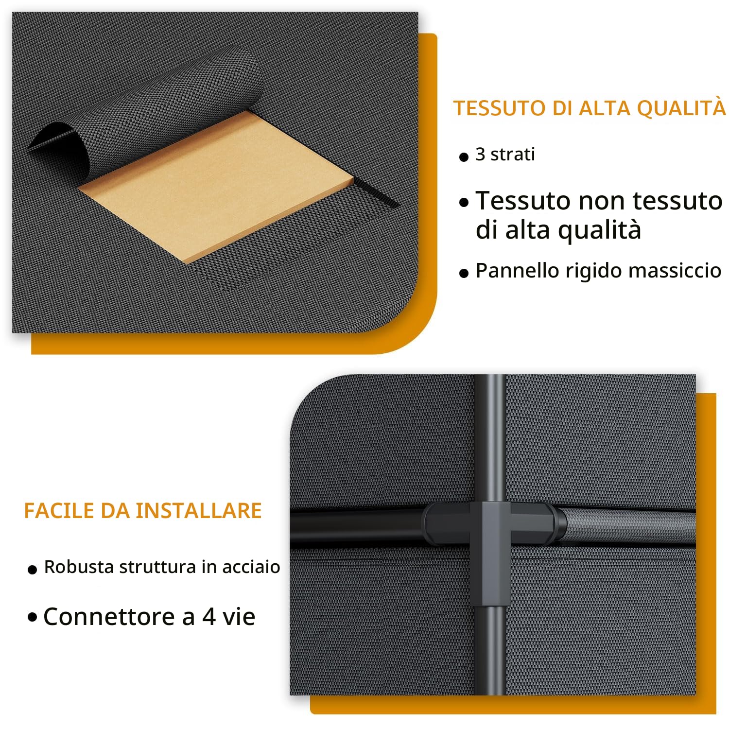 Cassettiera in Tessuto, Struttura in Metallo, Cassettiera Salvaspazio Camera da Letto 4 Cassetti per Soggiorno, Ingresso, Corridoio, Cameretta e Ufficio - Nero