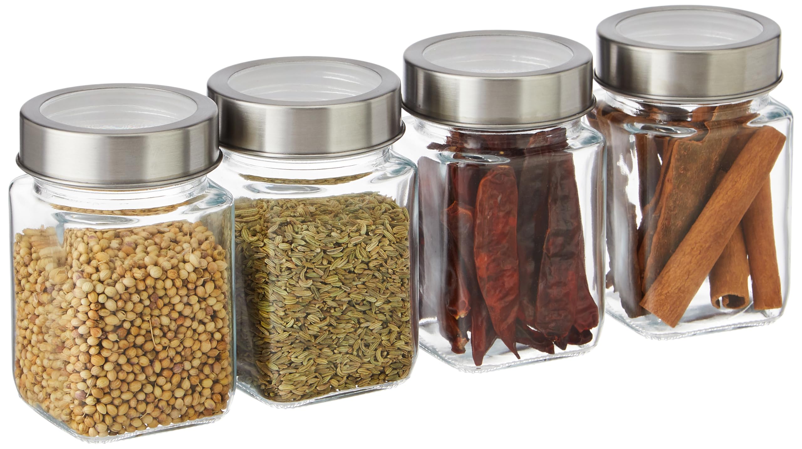 Amazon Brand - Solimo - Set of 4 Glass Jars - 310 ml - BPA-free, Airtight, Transparent