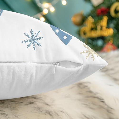 Miniatura 7 de CaliTime Juego de 2 fundas de almohada decorativas de forro polar con árboles de Navidad, copos de nieve, para sofá, cama, decoración de casa rural,