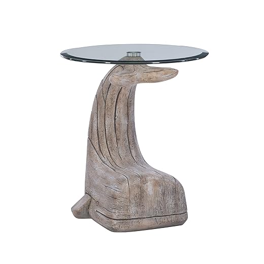 Powell Peabody Whale Brown Driftwood Accent Table with Glass Top
