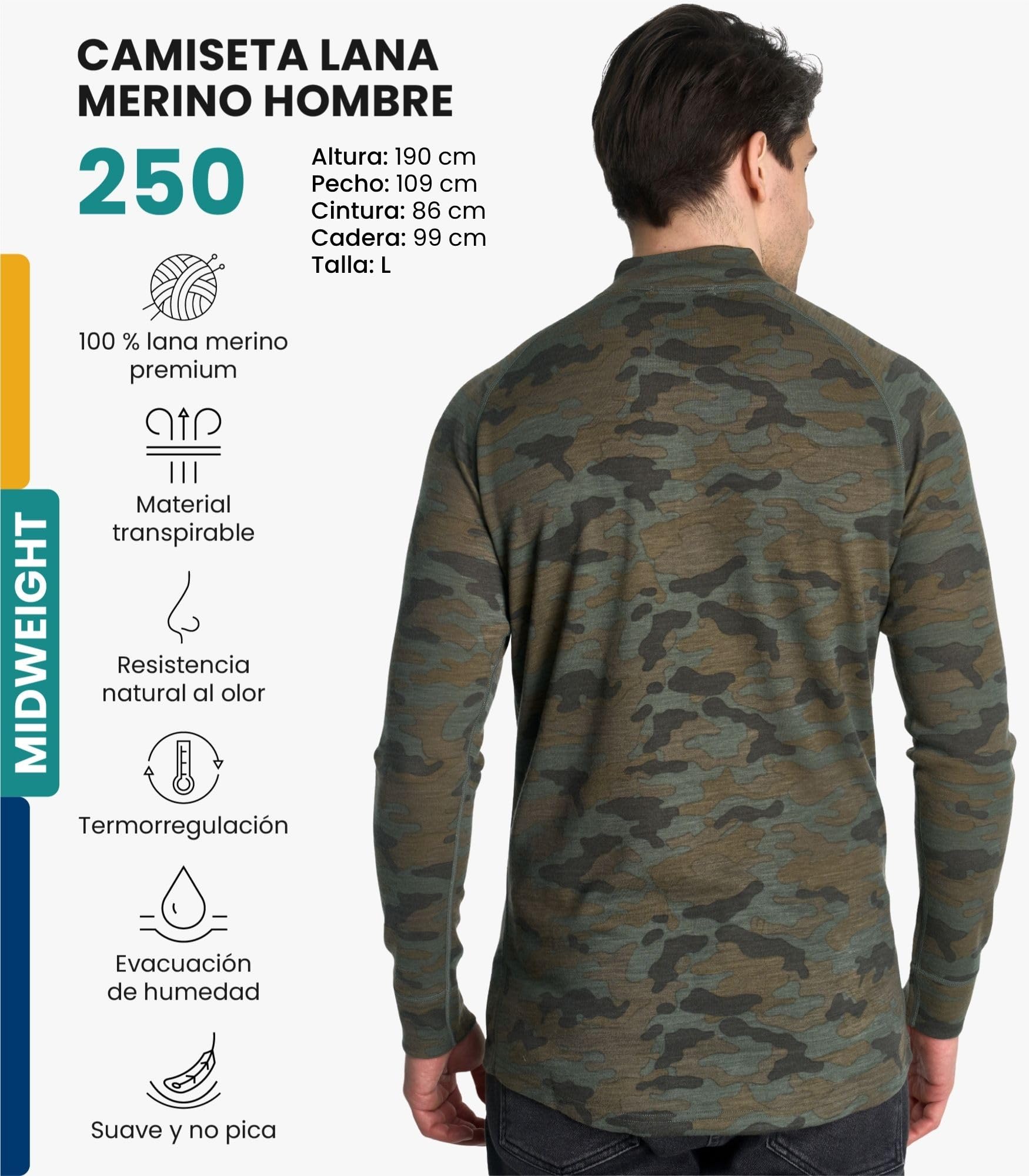 Merino.tech Camiseta Manga Larga Hombre con Cremallera et Calcetines | Capa media para running y fitness. No pica, neutraliza olores, cálida y cómoda