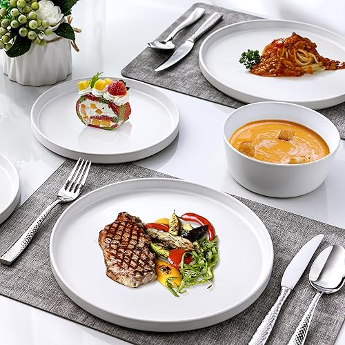 Miniatura 10 de AmorArc Juego de 4 vajilla de cerámica, modernos platos y cuencos planos de cerámica, resistentes a las astillas y grietas, aptos para lavavajillas
