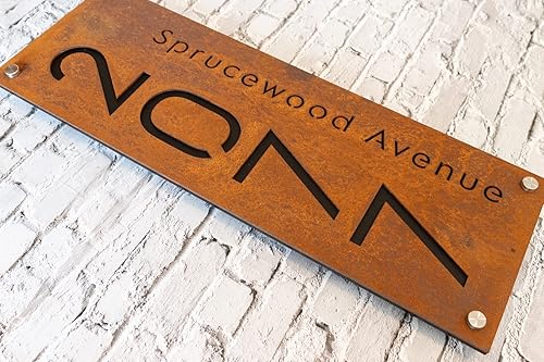 Miniatura 5 de Placa de números de casa de hierro oxidado con dirección, números de casa modernos para exterior, placa de dirección, señal de dirección