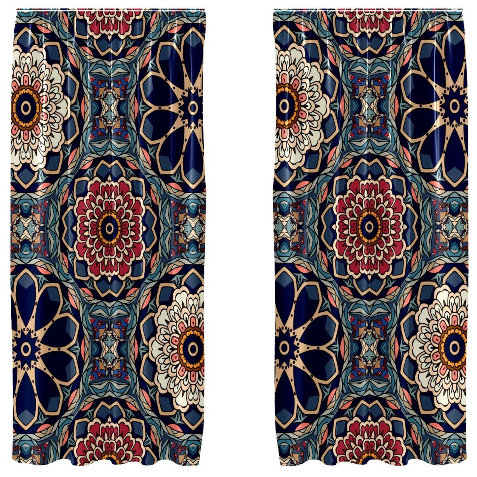 Juego de 2 cortinas de panel 55 x 84 pulgadas, paneles decorativos ligeros Mandala Psychedelic