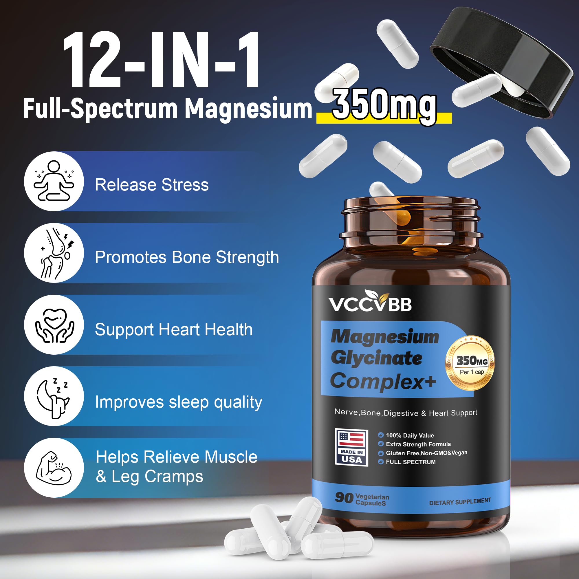12-in-1 Magnesium Complex, 350mg Magnesium Glycinate, 90 Capsules — Amazon image 2