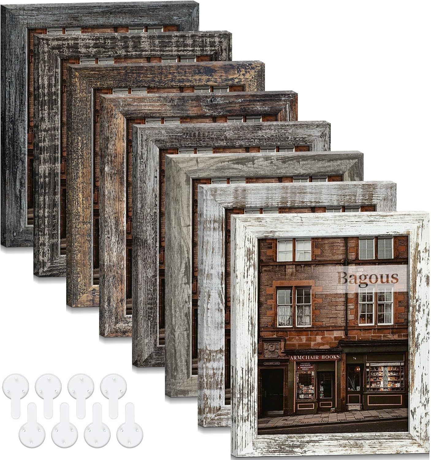5x7 Picture Frames Set of 8, Vintage Rustic Farmhouse Industrial Style Photo Frames, High Definition Real Glass, for Tabletop or Wall Hanging
