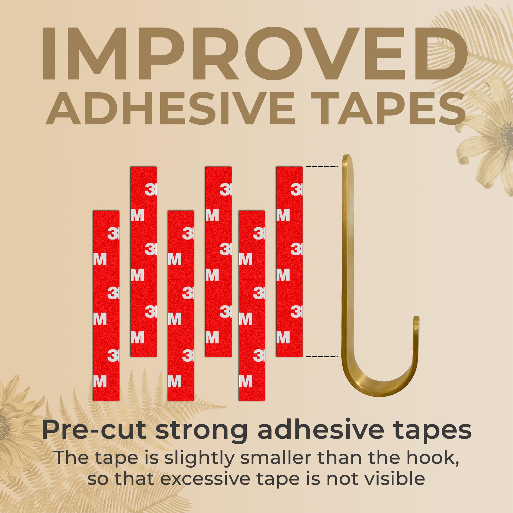 PHILIPCO - 6 Self Adhesive Wall Hooks for Hanging Towels | Nailless Hooks for Shower Tile, Damage Free, Multi Purpose [Stronger Adhesive] (Gold)