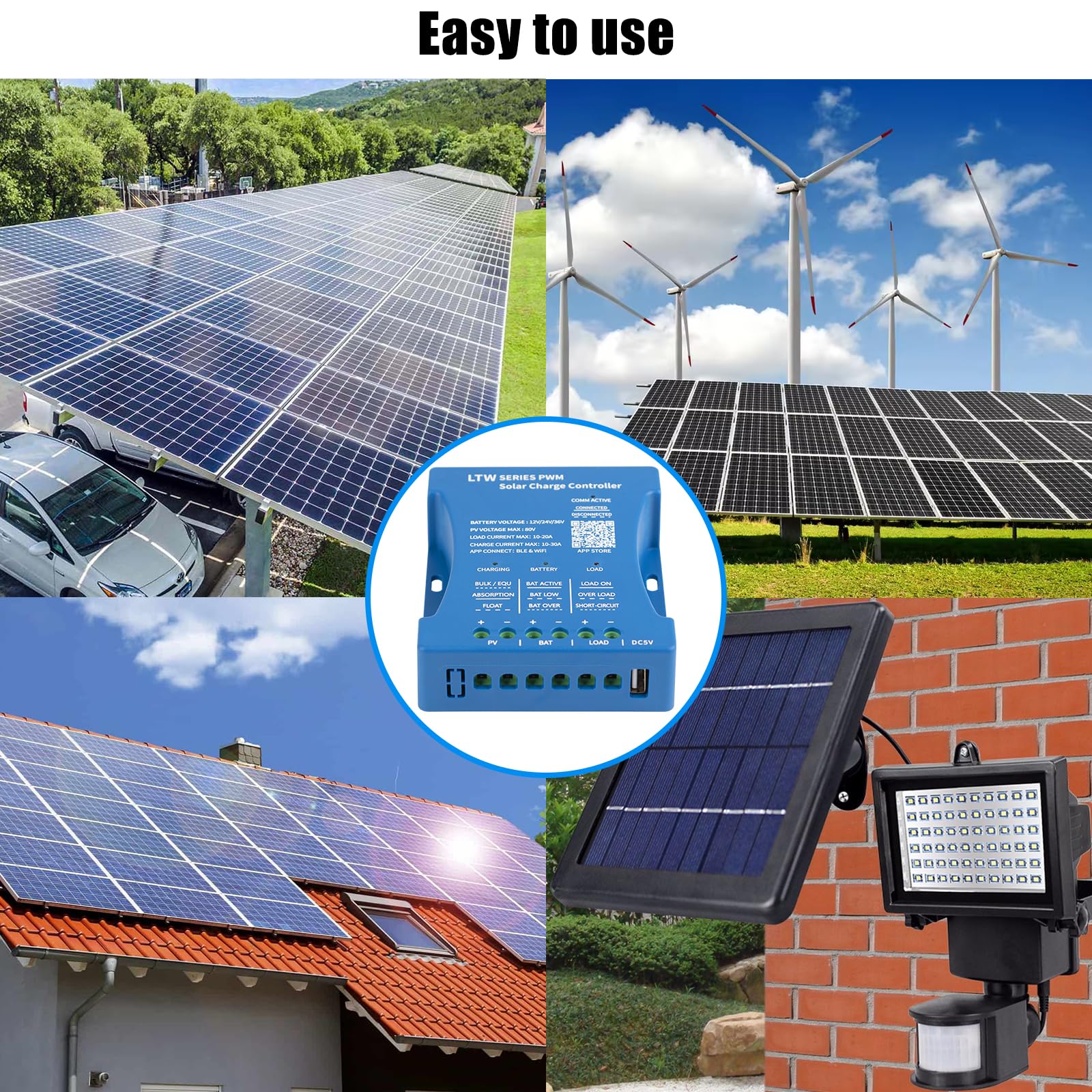 【Regolatore di Carica Solare WIFI 20A 12V】KWODE 20A 12V/24V/36V Controller Solare WIFI Ultra-Telecomando PV:80V Controller Intelligente Bluetooth per Pannello Solare PWM per Acido al Piombo, LiFePO4