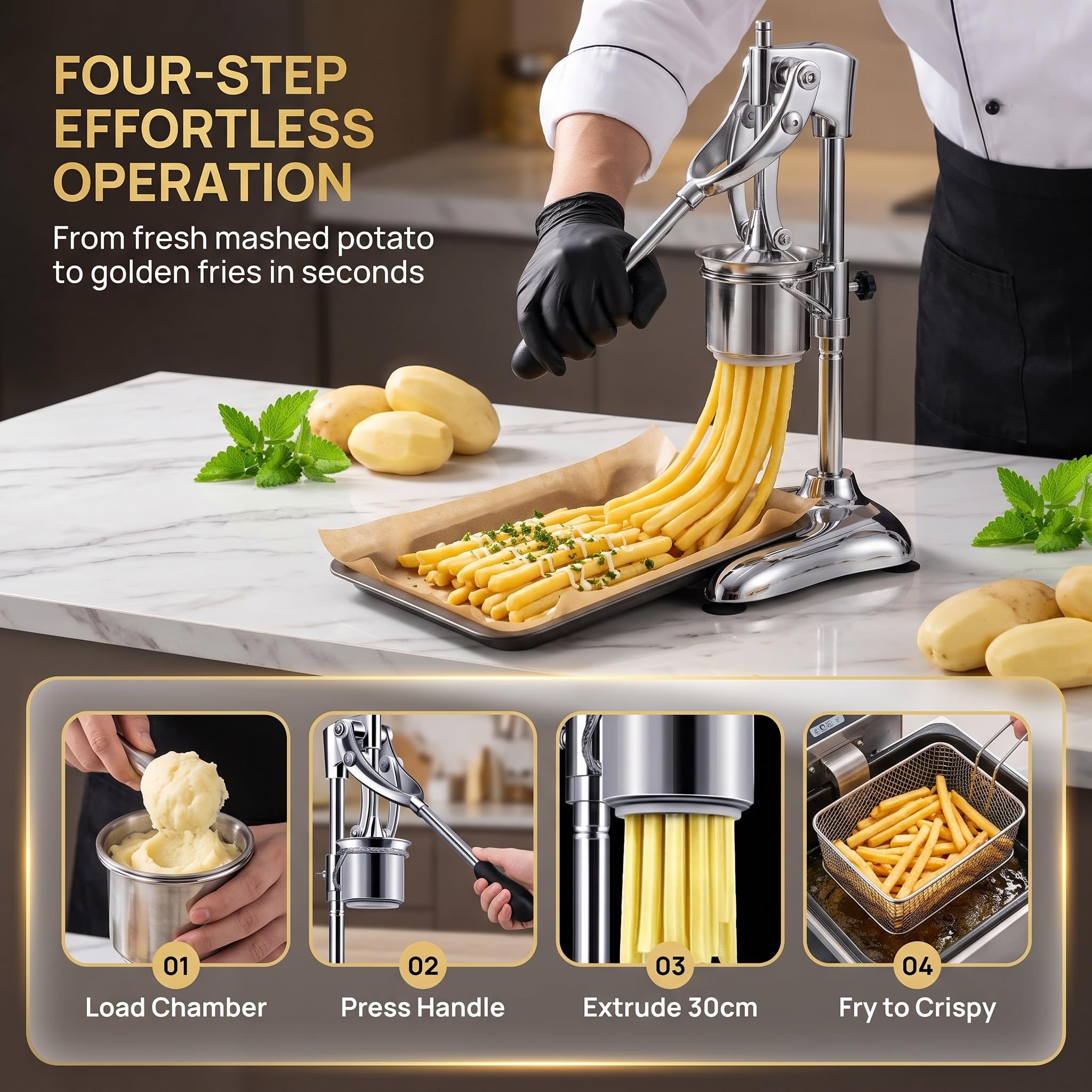 Extrusora Manual De Patatas Fritas Largas De Acero Inoxidable, Profesional, Prensa Uniformemente, 30 Cm, Para Hacer Patatas Fritas Extralargas En Restaurantes De Comida Rápida Y Cocinas