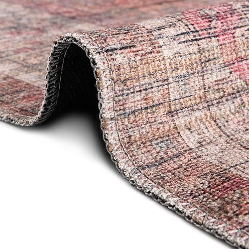 Miniatura 9 de Rugs.com Nostalgia Collection - Alfombra lavable de 5 pies 3 pulgadas, alfombra octagonal de tejido plano rojo óxido y marrón, perfecta para salas