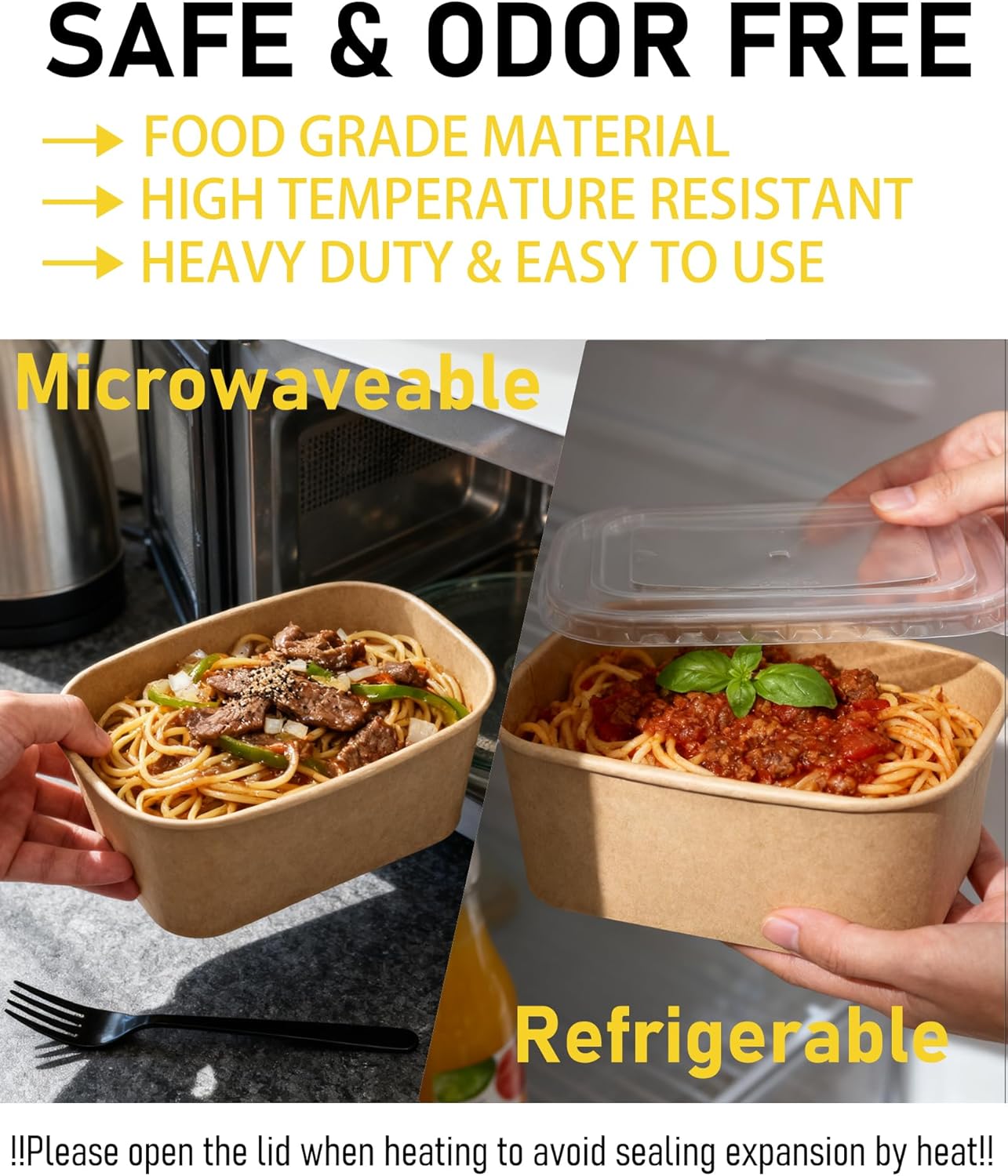 50Pack Disposable Paper Meal Prep Containers 【with Lids and Forks】, 35OZ Kraft Paper To Go Food Containers for Salad Hot/Cold Food, Take Out Serving Bowl for Household & Restaurant & Party & Picnic