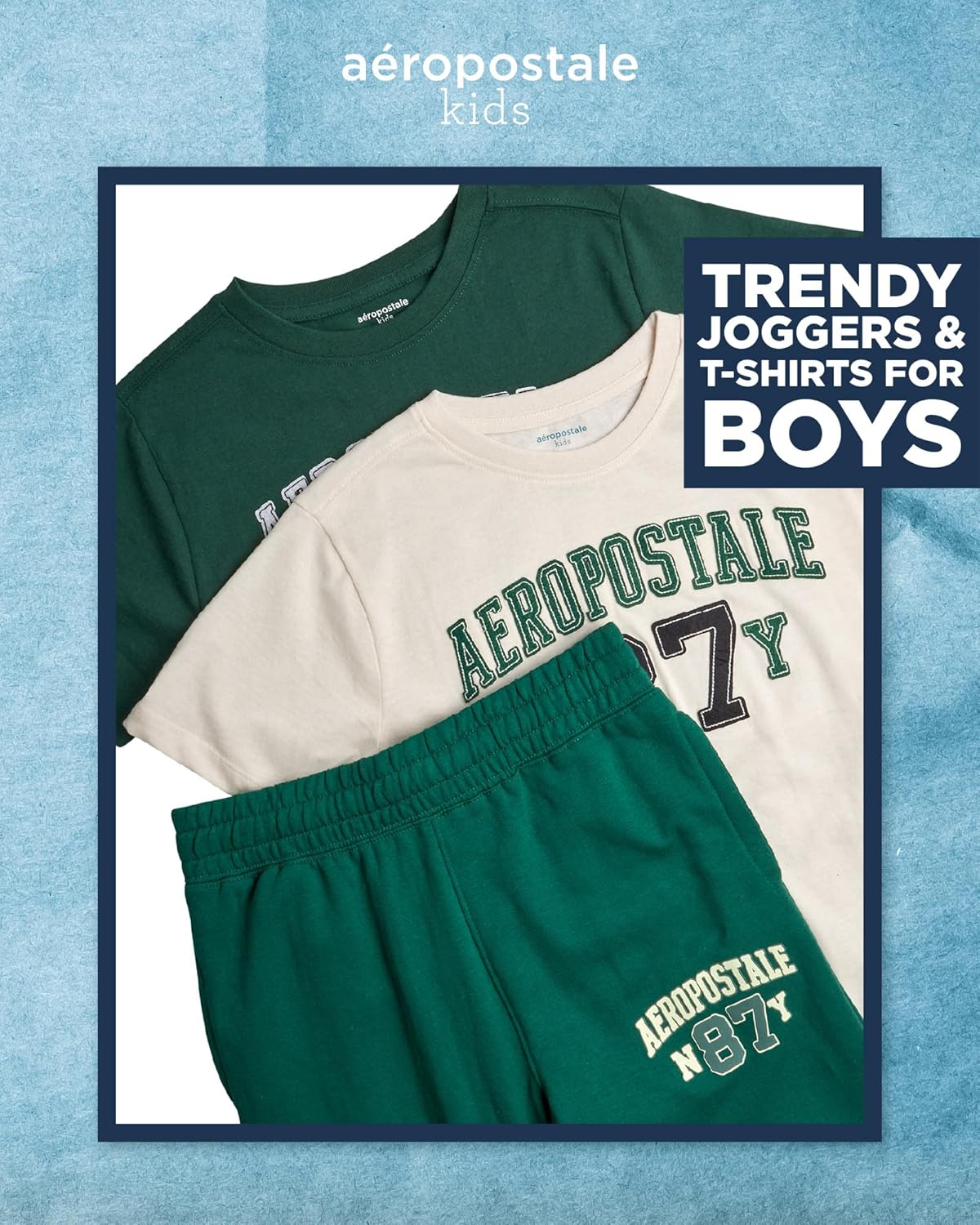 AEROPOSTALE Active Boys Joggers Set - 3 Piece Short Sleeve Boys Graphic Tees and Fleece Kids Sweatpants Tracksuit Set (8-16) - Image 2