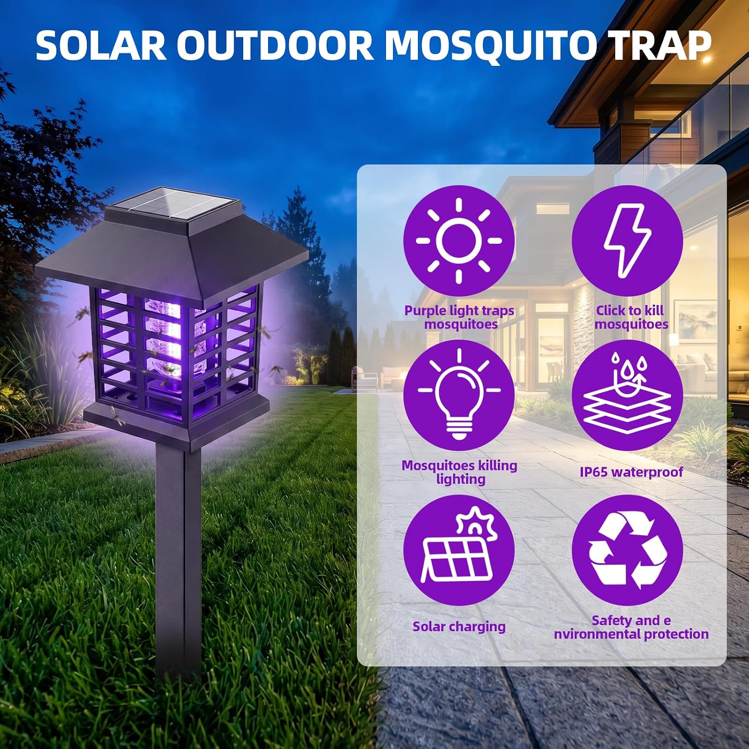 2026 Solar Bug Zapper Outdoor Waterproof Mosquito Repellent Outdoor Patio Mosquito Trap & Killer for Backyard, Garden, Farm, Solar Powered Fly Zapper for Small Flying Insect, Gnats, Flies, Moths(4)