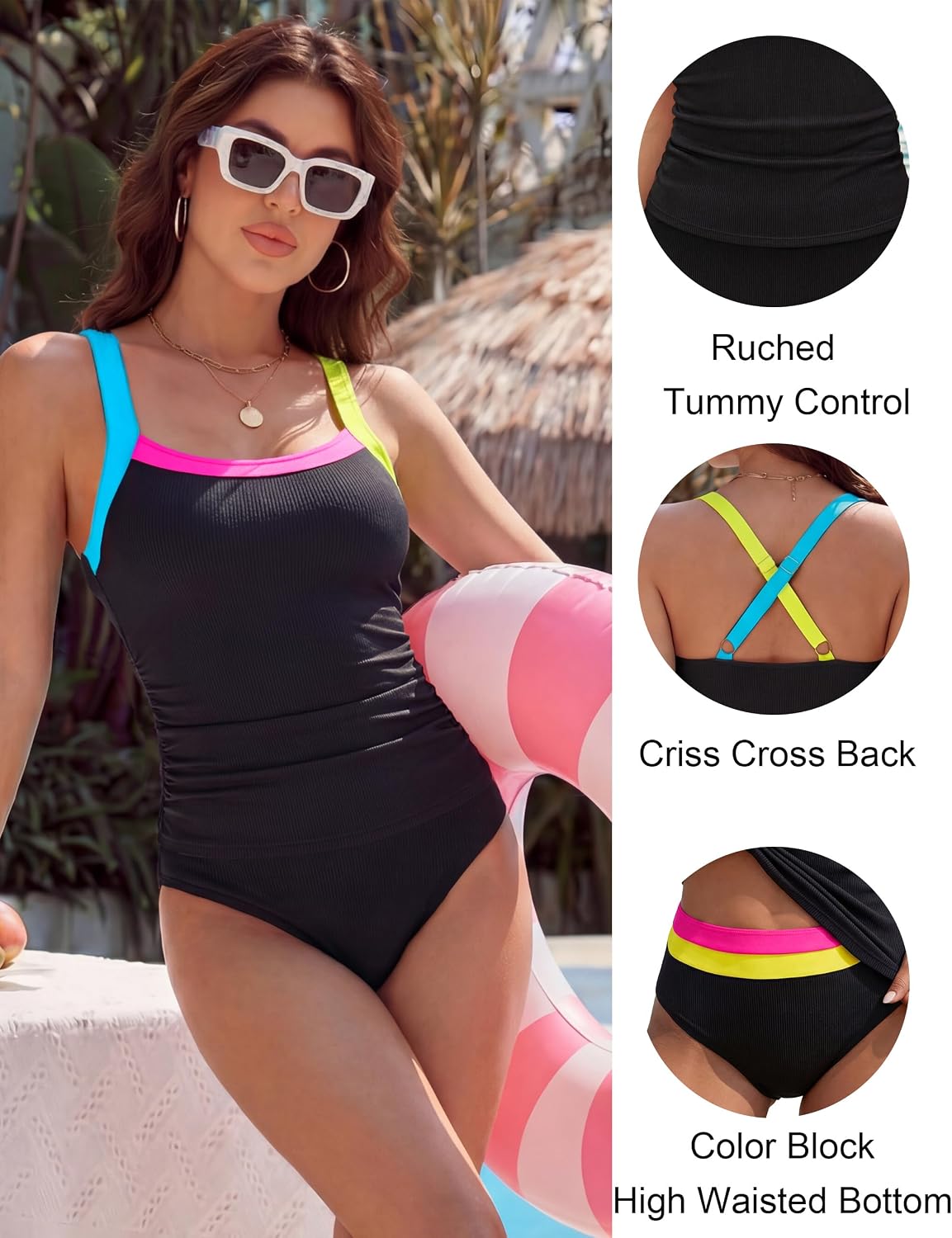 BMJL Two Piece Tankini Swimsuits for Women Ruched Tummy Control Bathing Suit Slimming Full Coverage Swim Suit 2026
