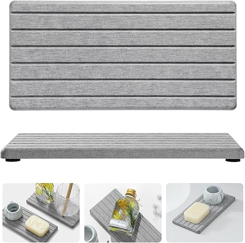Miniatura 9 de 2 piezas de alfombrilla de piedra absorbente de agua para bandeja de secado para fregadero de baño y organizador de grifo de mostrador de cocina,