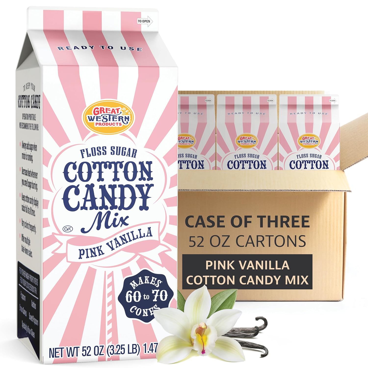 Premium America Pink Vanilla Cotton Candy Floss Sugar Carnival-Style Fluffy Fun, Pre-Mixed & Ready to Use for Parties, Events & Festivals 3.25 lb Cartons Case of 3