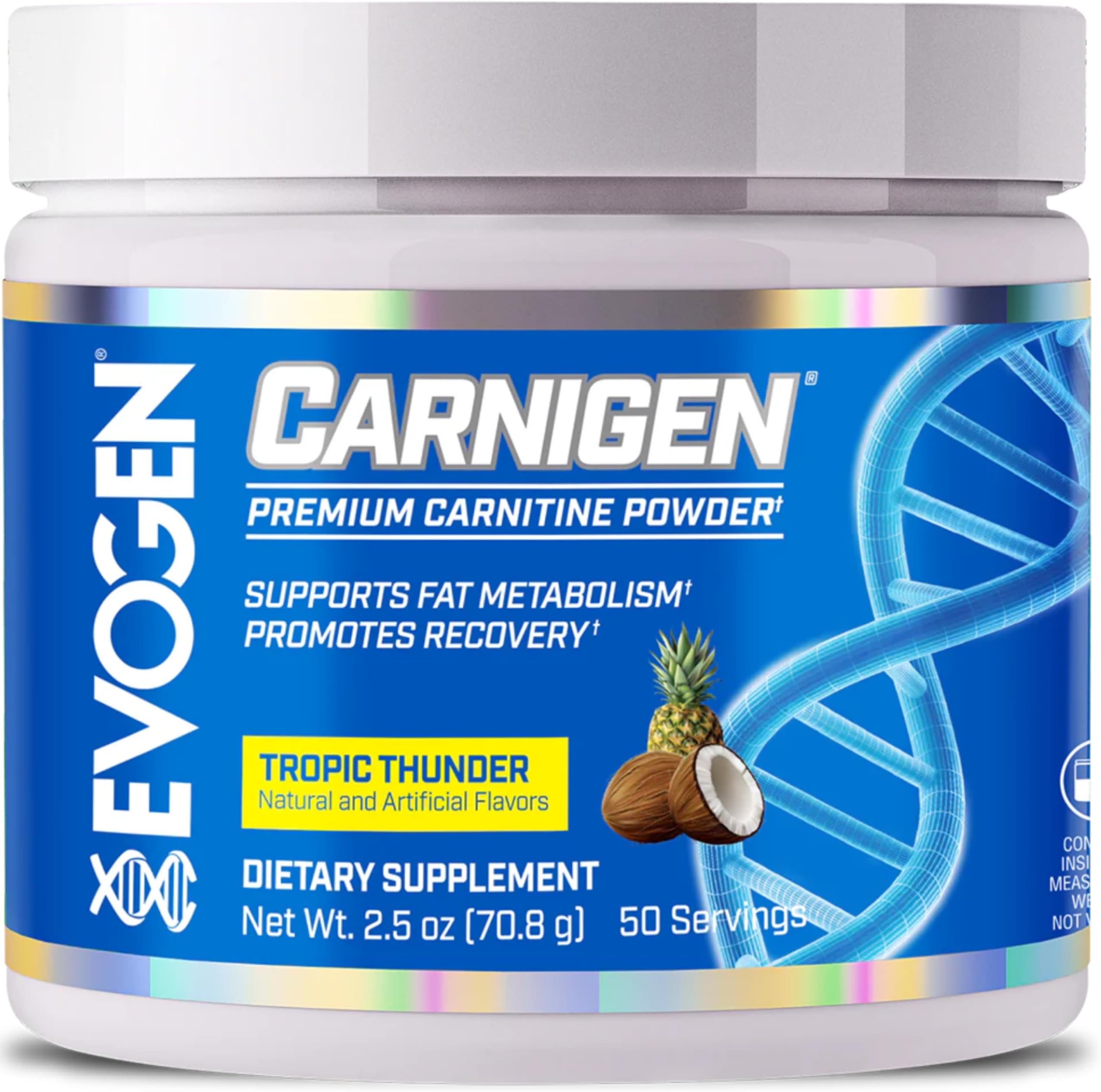 Evogen Carnigen - Premium Carnitine Powder | Supports Fat Metabolism & Promotes Recovery | Stimulant-Free L Carnitine Supplement Matrix with Acetyl L-Carnitine | Tropic Thunder | 50 Servings