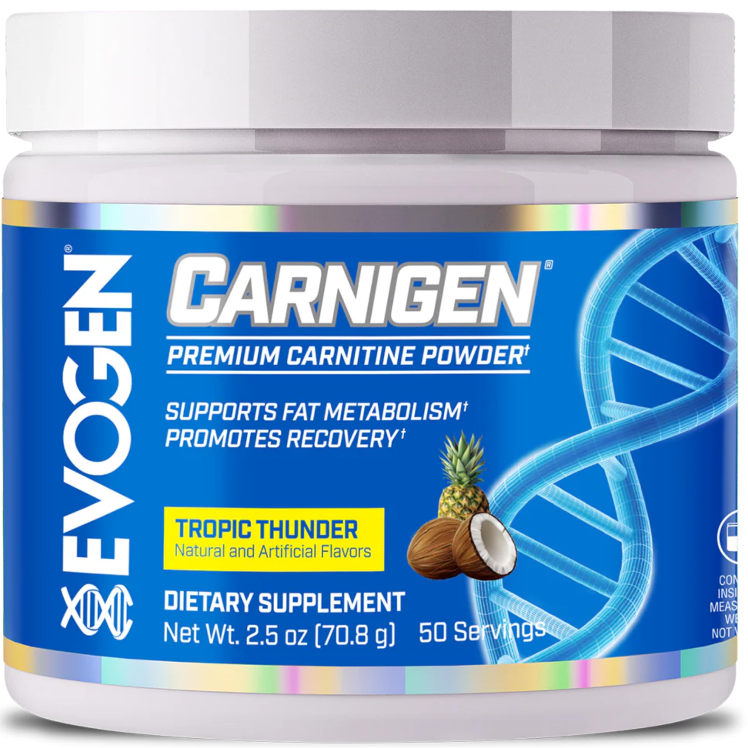 Evogen Carnigen - Premium Carnitine Powder | Supports Fat Metabolism & Promotes Recovery | Stimulant-Free L Carnitine Supplement Matrix with Acetyl L-Carnitine | Tropic Thunder | 50 Servings