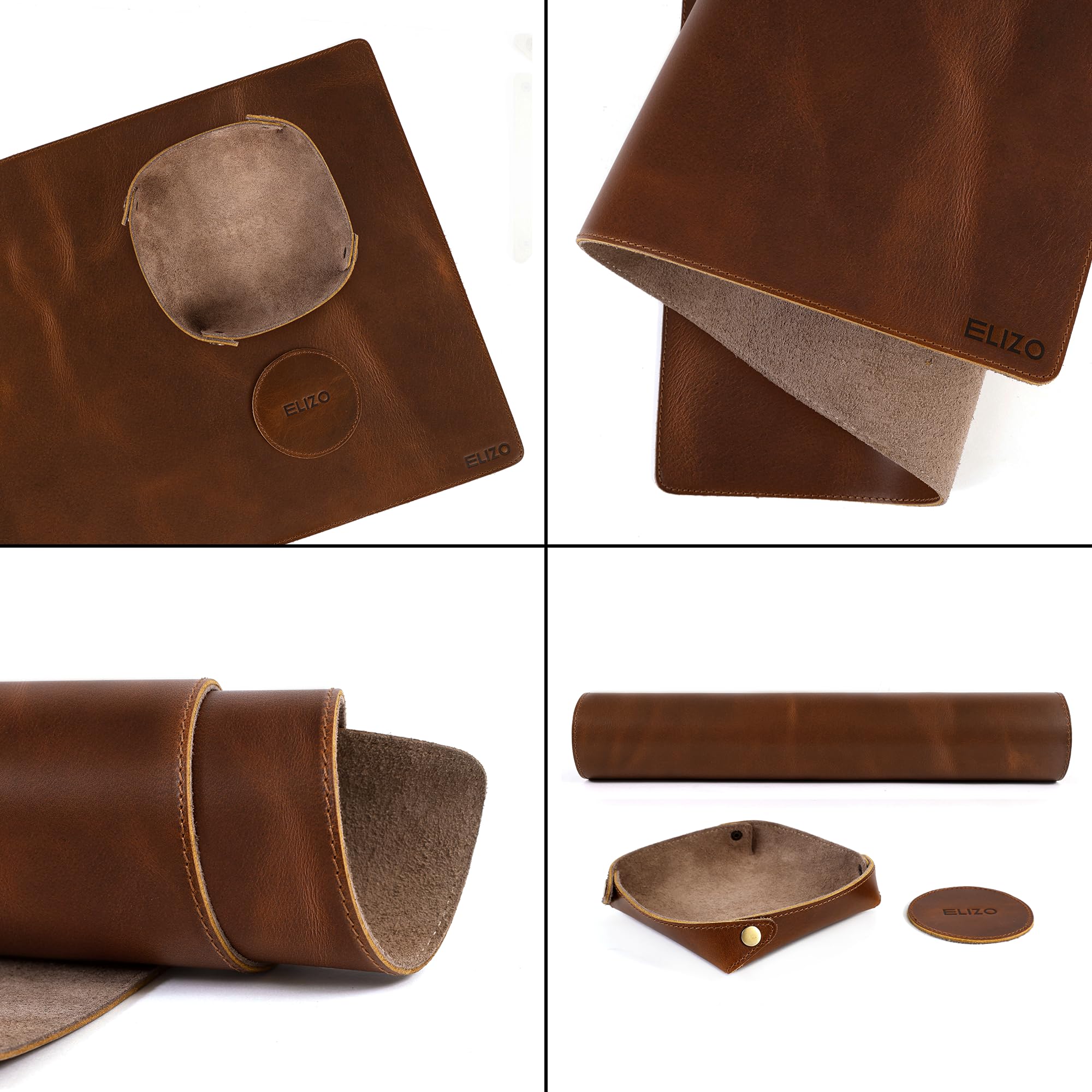 ELIZO Sottomano da scrivania in vera pelle, spesso 3 mm, a doppio strato (31 x 15,6 cm), protezione per scrivania, tappetino per tastiera, mouse, tavolo, laptop, accessori per scrivania da ufficio