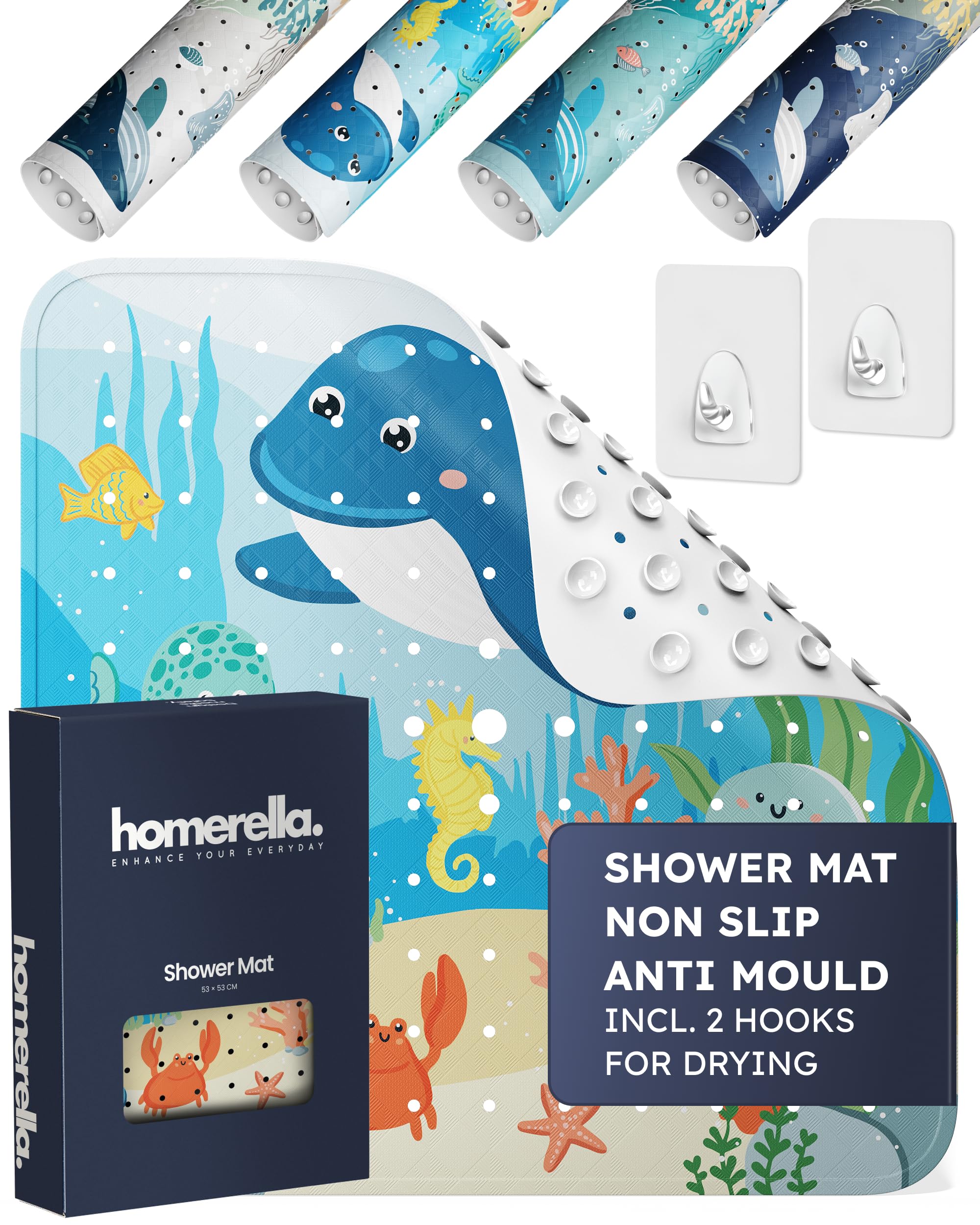 Homerella Girls Magic Sea Shower Mat Skin-Sensitive 53 X 53 Cm Includes Hanging Brackets Non Slip Shower Mats For Inside Shower Bpa-Free Latex-Free Shower Mat Non Slip Anti Mould And Machine Washable