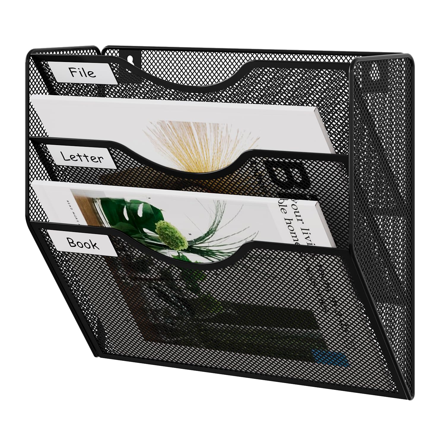 Organizer Da Parete 8 Livelli In Metallo Nero | Portariviste A4 E Schedario Multifunzione | 33x11x59 Cm Per Ufficio E Casa