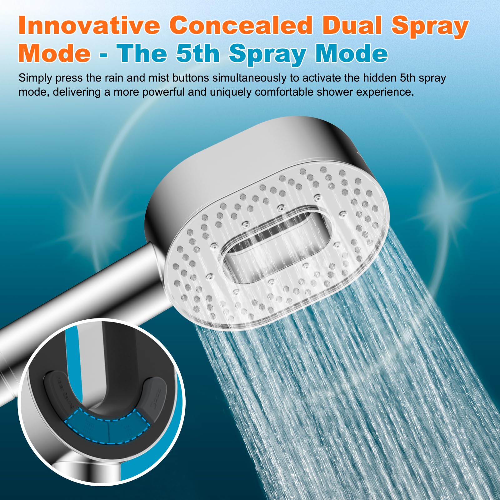 Hibbent Filtered Showerhead with Handheld, High Pressure 5 Sprays Shower Head, Anti-Clog Nozzles, Brass Holder & 71" Metal Hose, 3 Water Softener Filter Remove Chlorine, Reduce Dry Itchy Skin, Chrome - 5