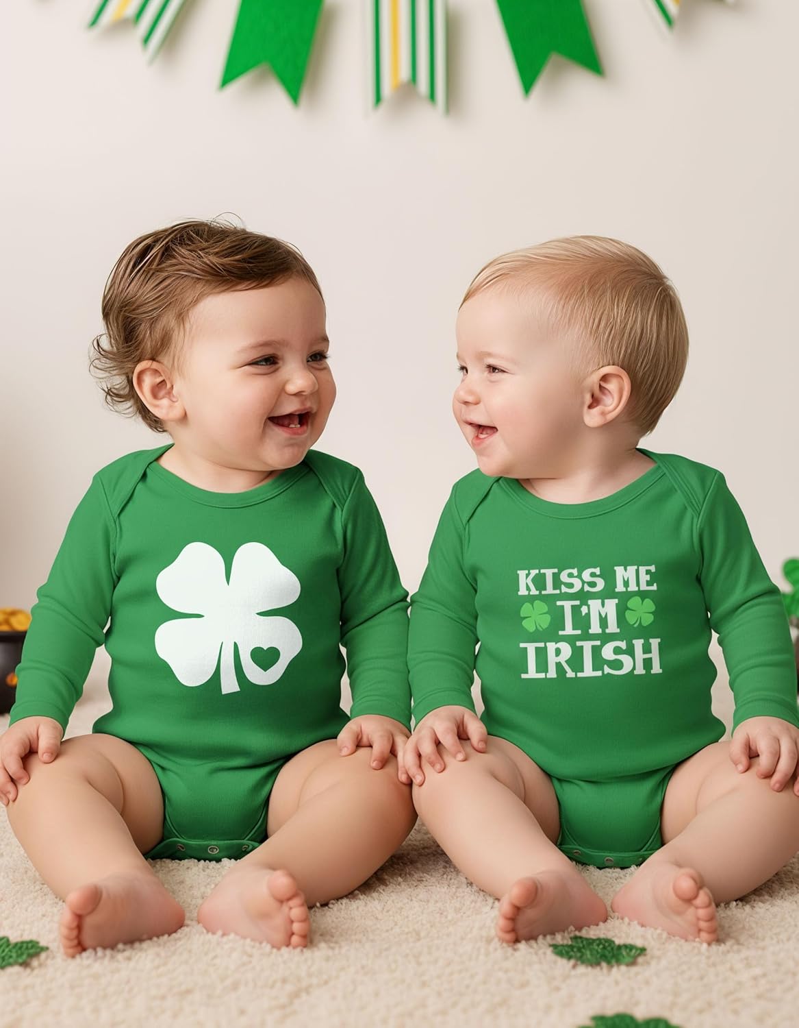 Tstars Baby St. Patrick's Day Long Sleeve Bodysuit - Lucky Shamrock Clover Infant Outfit for Boys & Girls - Image 2