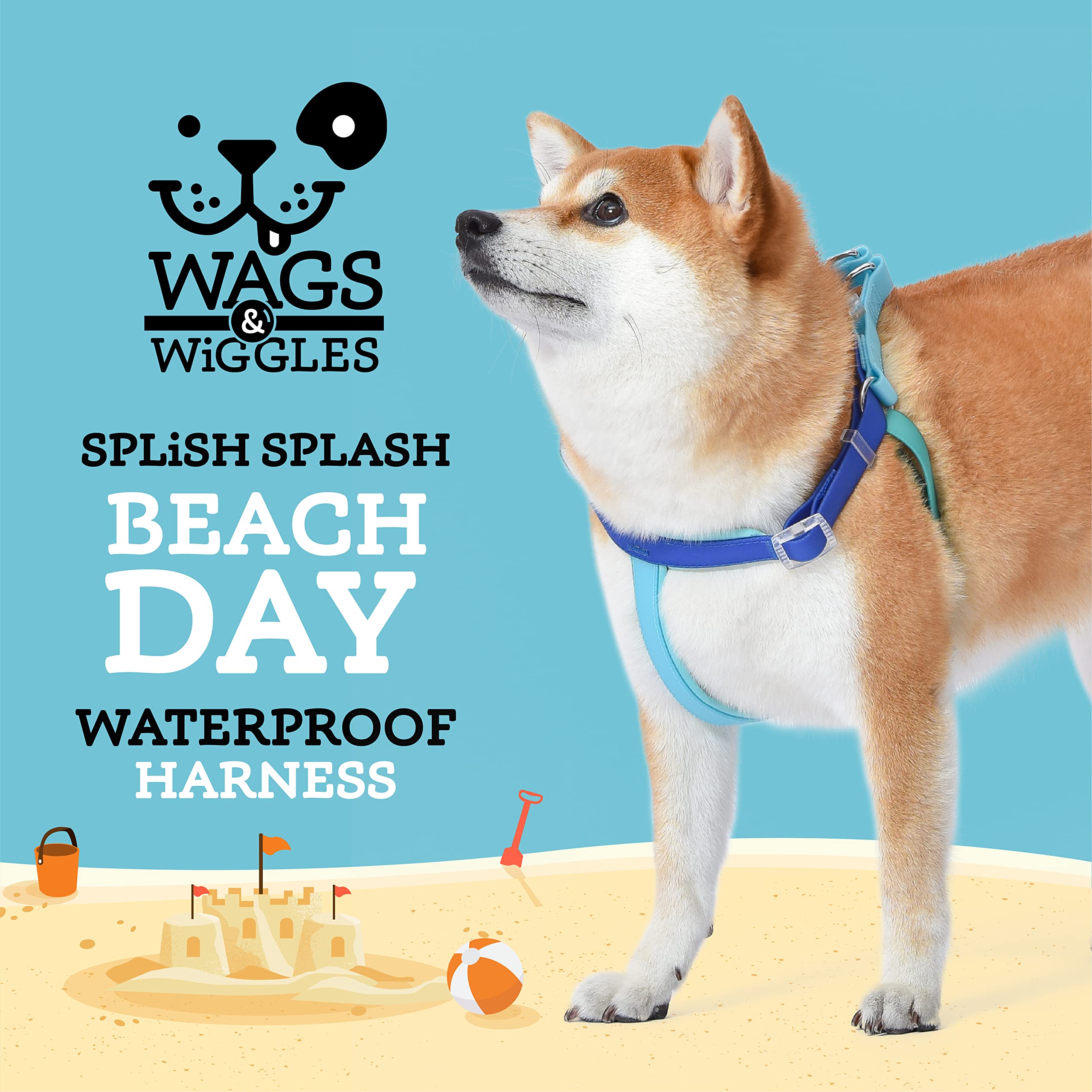 Wags & Wiggles Wodoodporna uprząż PCW trójkolorowa - duża | granatowa i żółta wodoodporna uprząż PCW dla psów | idealna na letni basen lub jezioro zabawa z psami - stylowa i urocza