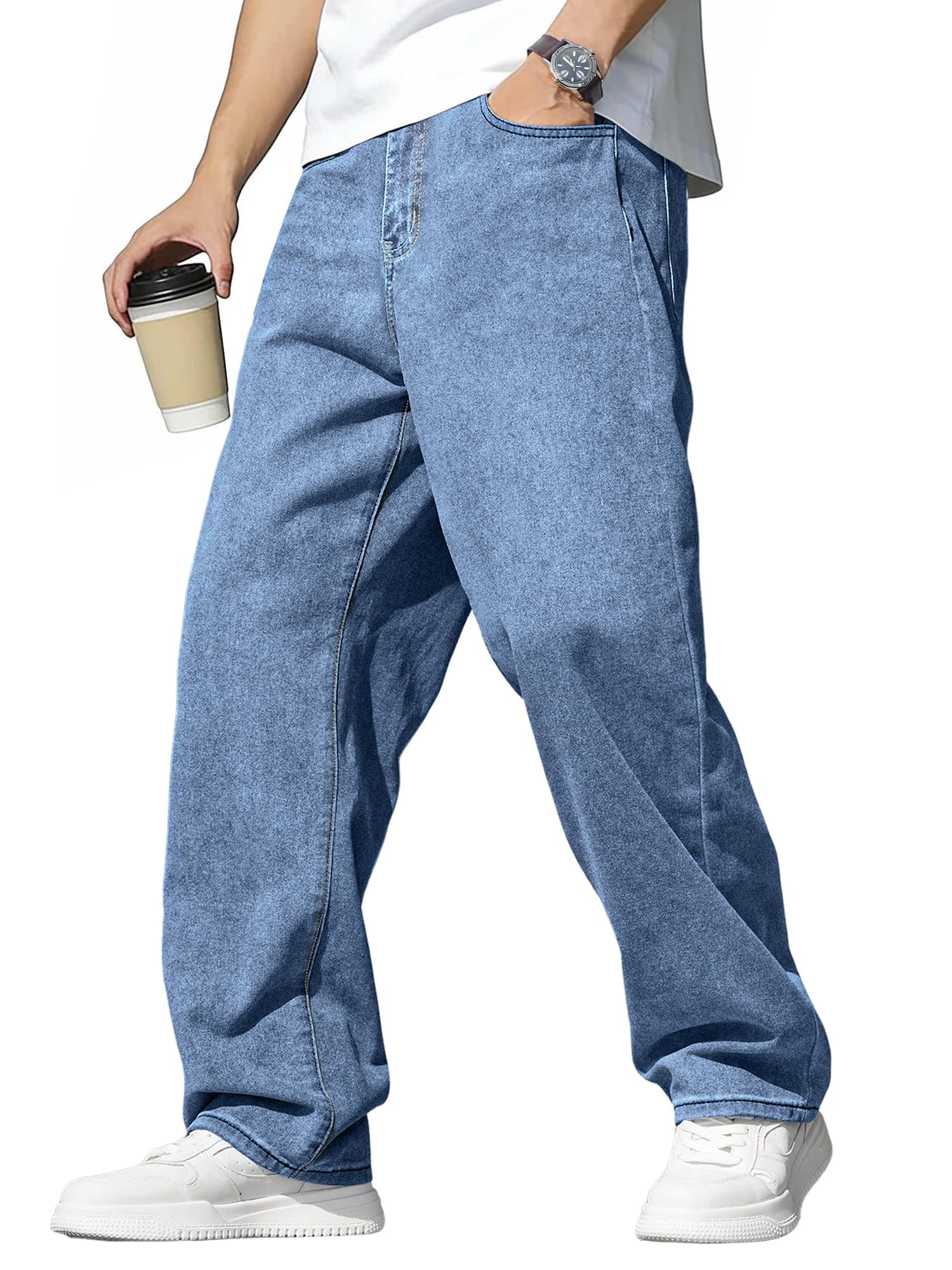 JMIERR Jeans Herren Baggy Stretch Y2K Denim Hose | Casual Weite Jeans Hosen Loose Fit,Ganzjährig,Atmungsaktiv,Vintage Streetwear,Klassische Washed Freizeithose