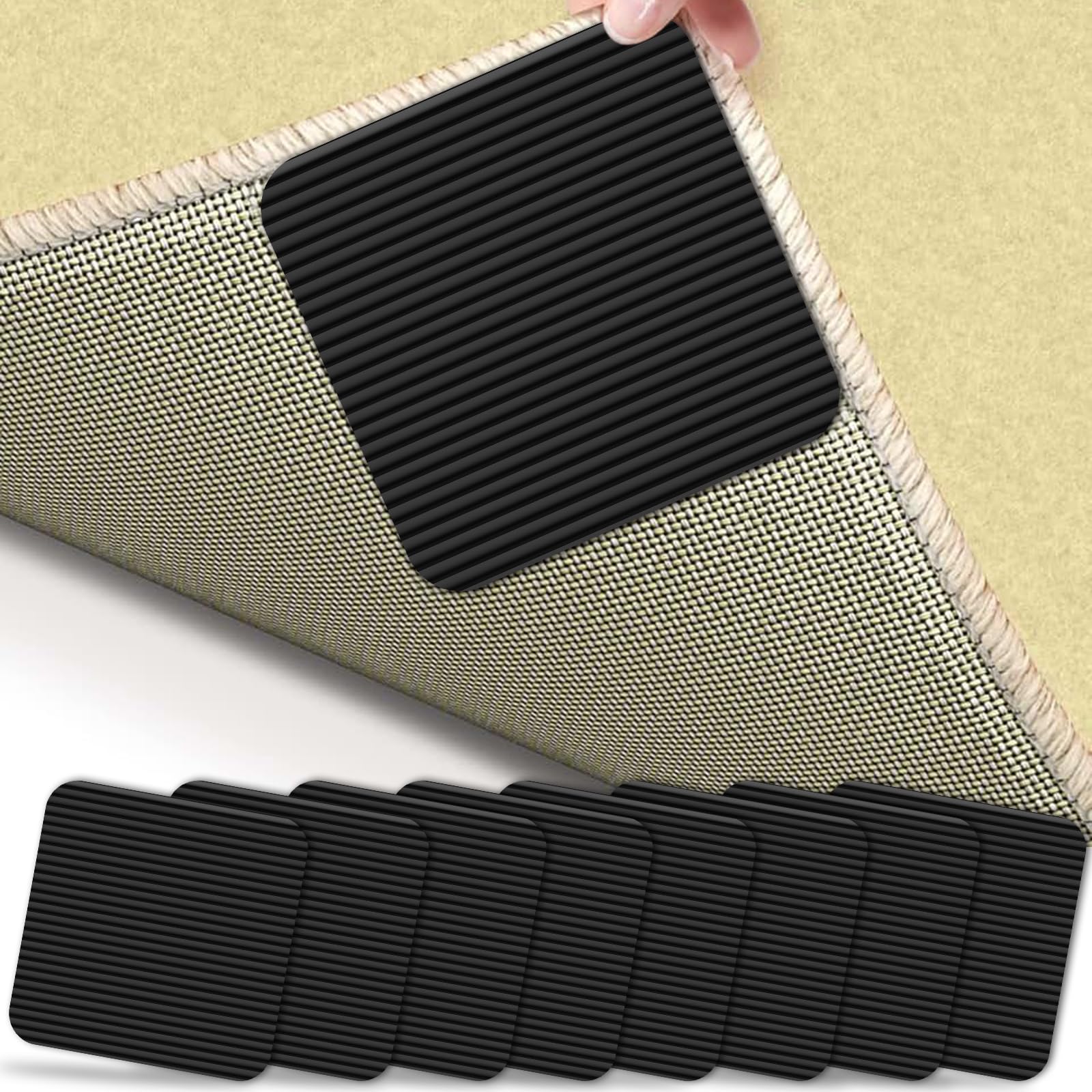 Vacuum Tech Rug Pads Grippers, Anti Slip Mat for Laminate Floor, Washable and Reusable Carpet Grippers Anti Curling Rug Pad Non Slip, Keep Your Rug in Place 10 x 10 CM (8, black)
