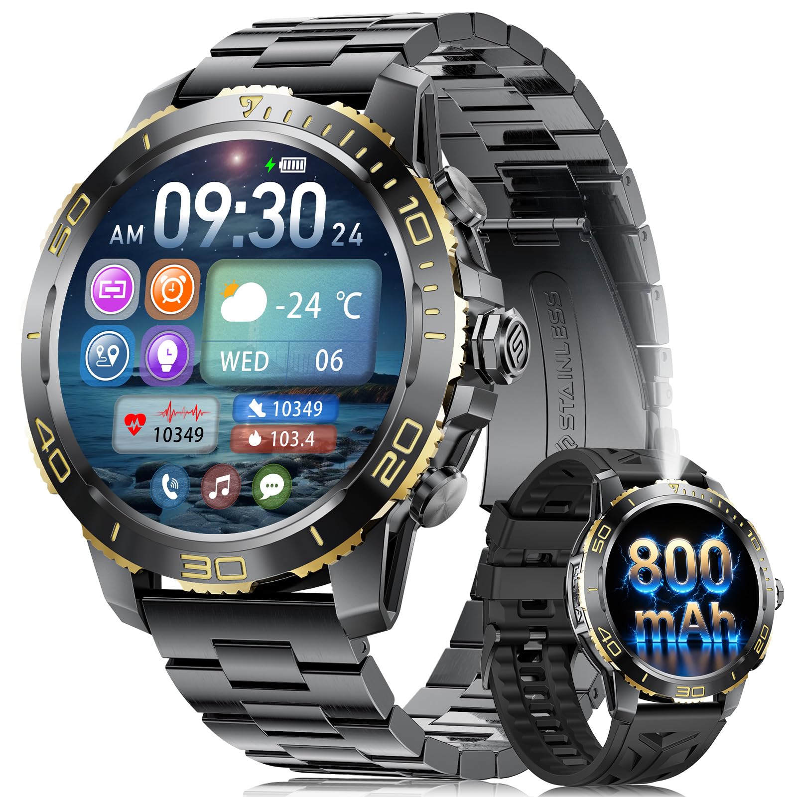 DREMAC Orologio da uomo con chiamata Bluetooth/800 mAh batteria, 1.43'' Amoled Orologio intelligente con frequenza cardiaca, IP68 Smartwatch con 200 modalità sportive per iOS/Android