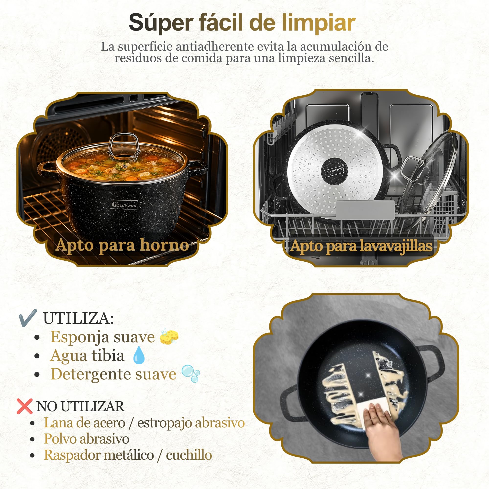 GOLDMANN olla aluminio fundido de 28 cm y 10 L, con revestimiento antiadherente de mármol cerámico, tapa de vidrio, apta para inducción y todo tipo de cocinas, apta para horno y libre de PFOA