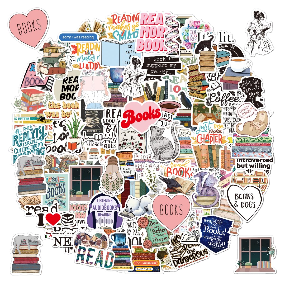 Pegatinas Lectura 100 pcs, Libro Stickers Motivación Cita de Vinilo para Scrapbook Skateboard Libro Portátiles