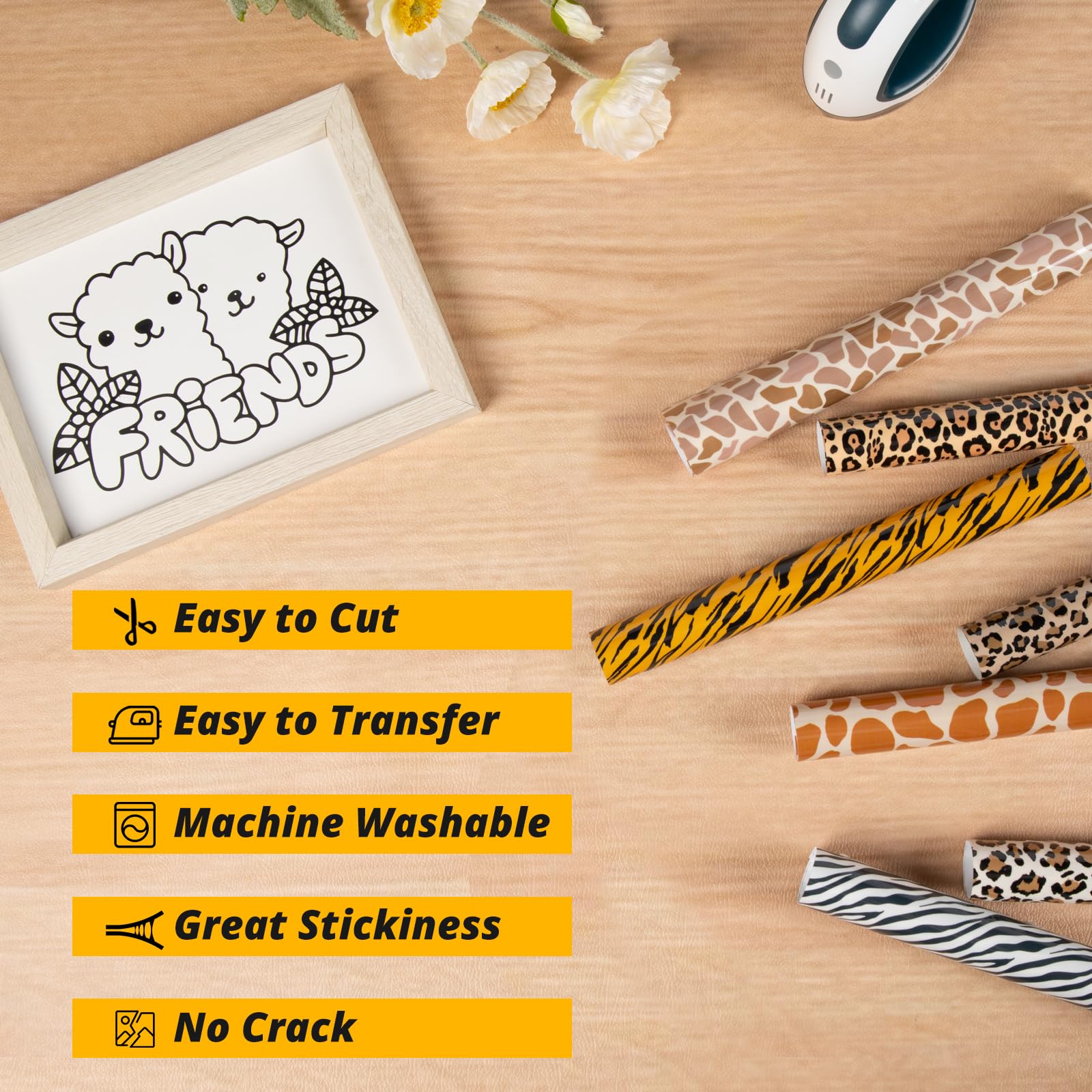 Leopard/Cheetah Print Craft Vinyl - 12x12 Inch Sheets, 4-Pack For Cricut & Silhouette