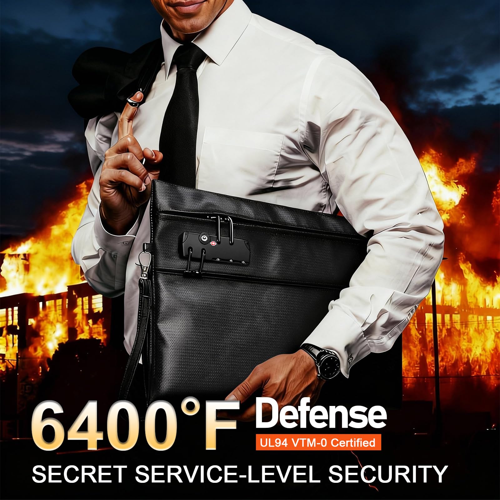 Bolsa de Documentos Resistente al Fuego de 6400°F con Cerradura de Combinación - Bolsa para Dinero Resistente al Calor para Efectivo, Pasaportes, Escrituras, Teléfonos, Bolsa Impermeable Resistente al