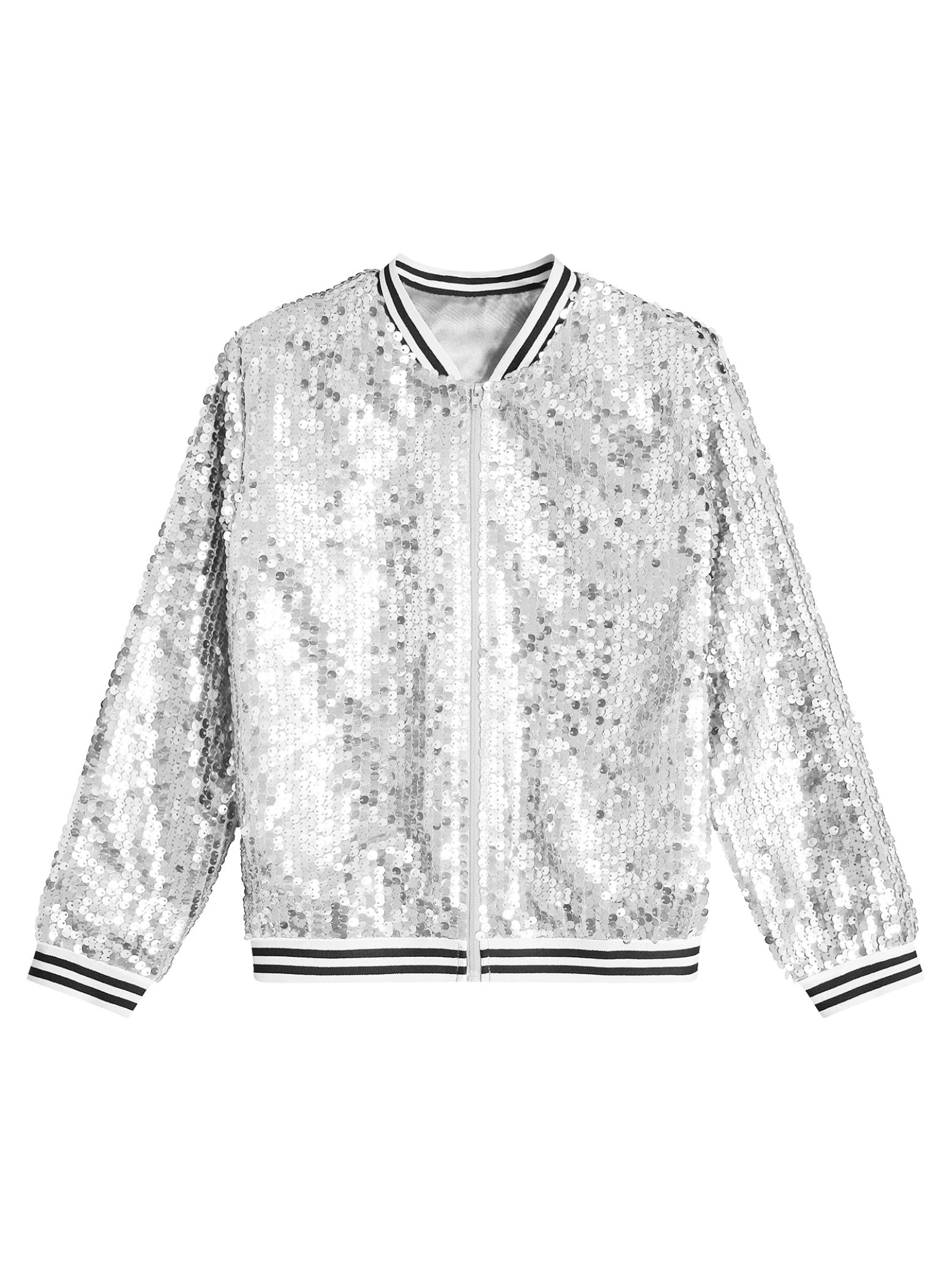 Hedmy Chaqueta Bómber de Lentejuelas para Niños Chaqueta de Danza Jazz Hip-Hop con Cremallera Ropa de Escenario 5-16 Años