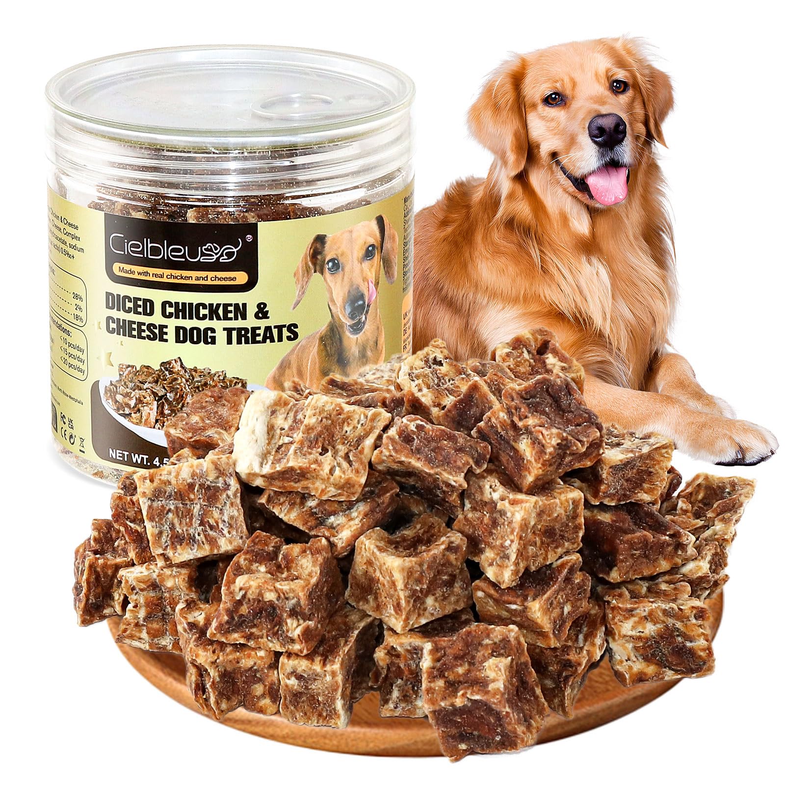 Diced Chicken and Cheese Baked Dog Treats, 100% Nutral Dog Snacks, Grain-Free,Training or Rewards for Medium Large Dogs,128g