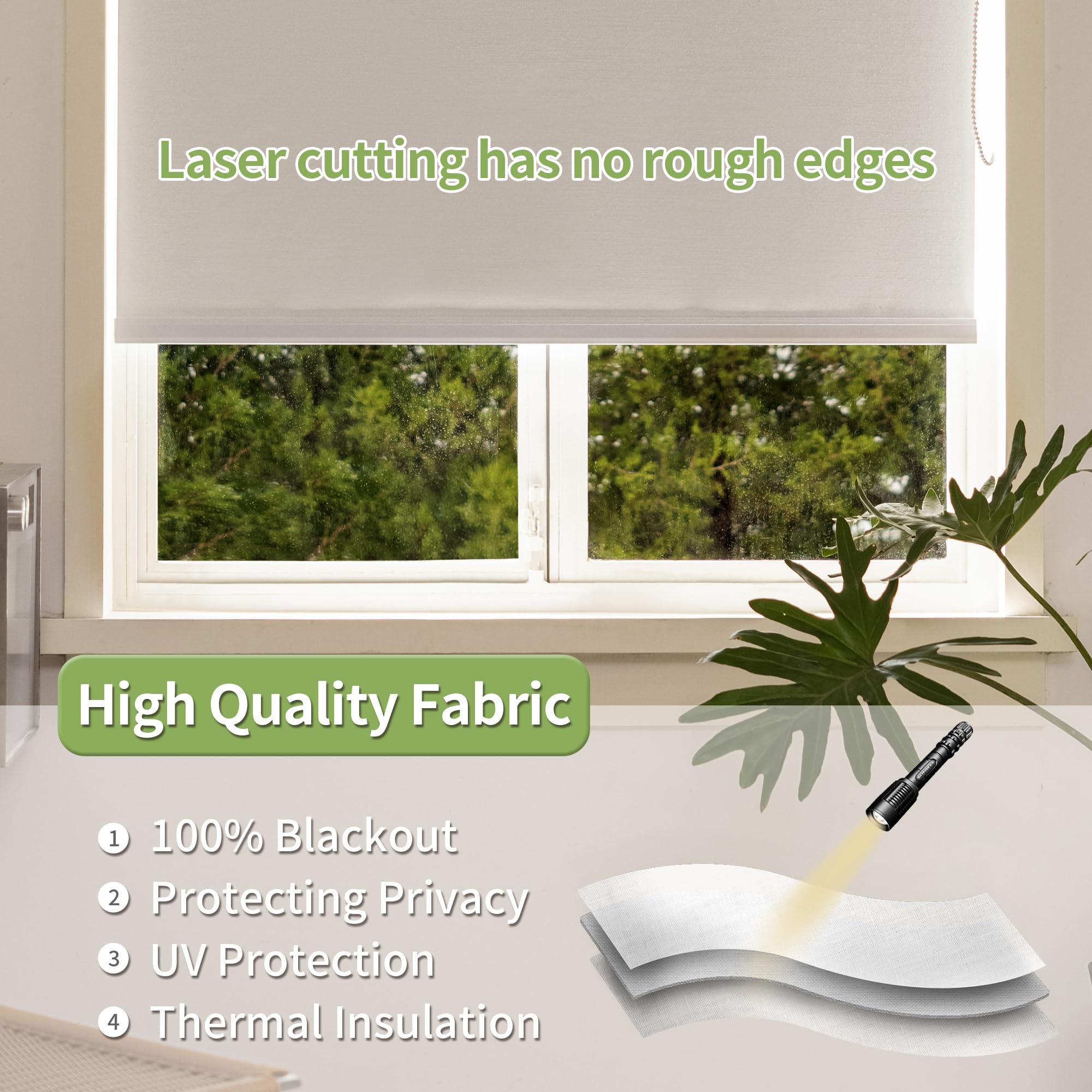 Pesalco 100% Blackout Roller Shades for Indoor Windows with Thermal Insulated Fabric UV Protection Privacy Window Shades for Living Room, Home and Office White 34