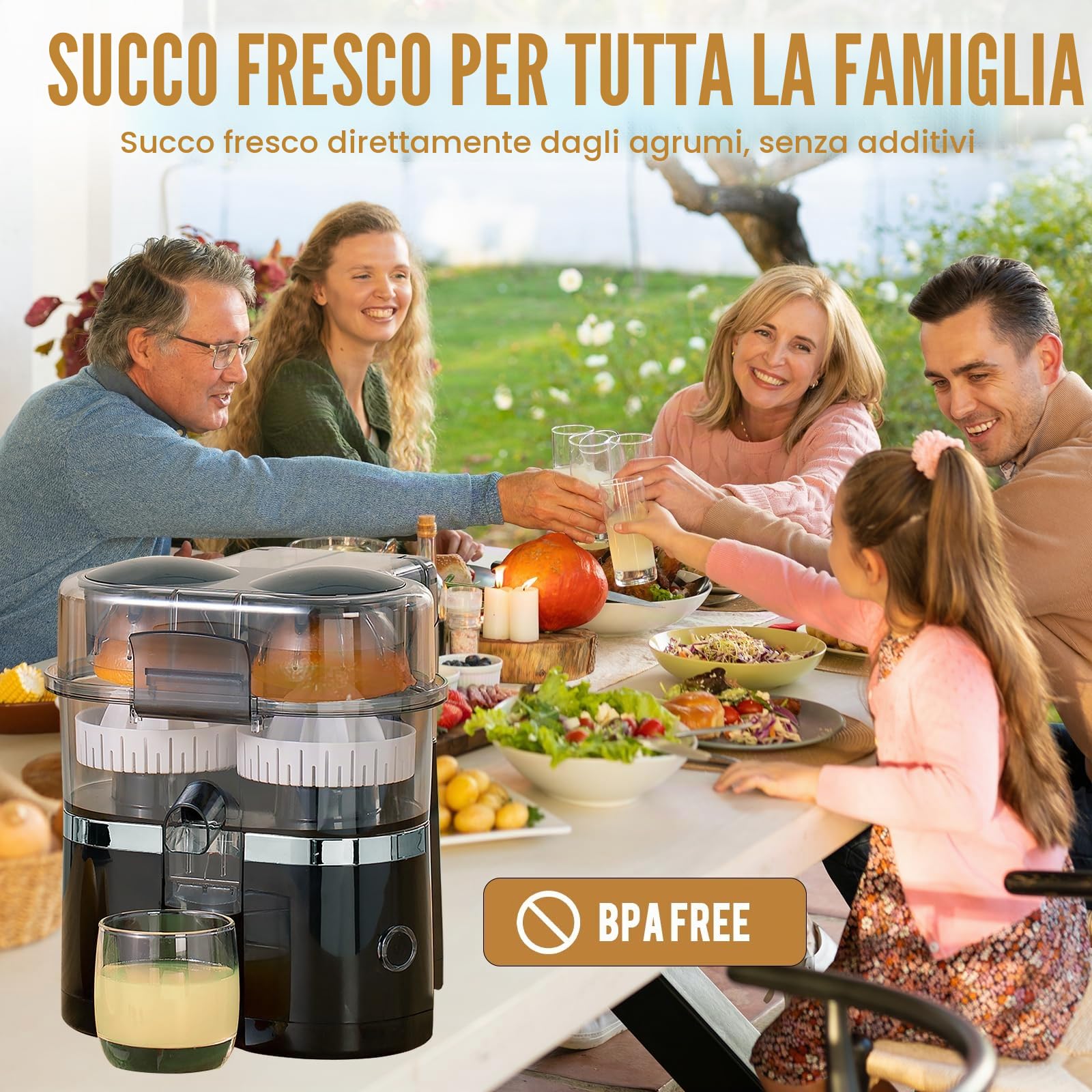 Spremiagrumi elettrico 100W, Doppia testa automatica, Senza BPA | Spremiagrumi automatico per arance, limoni e pompelmi con doppio cono, facile da usare e ideale per succhi freschi
