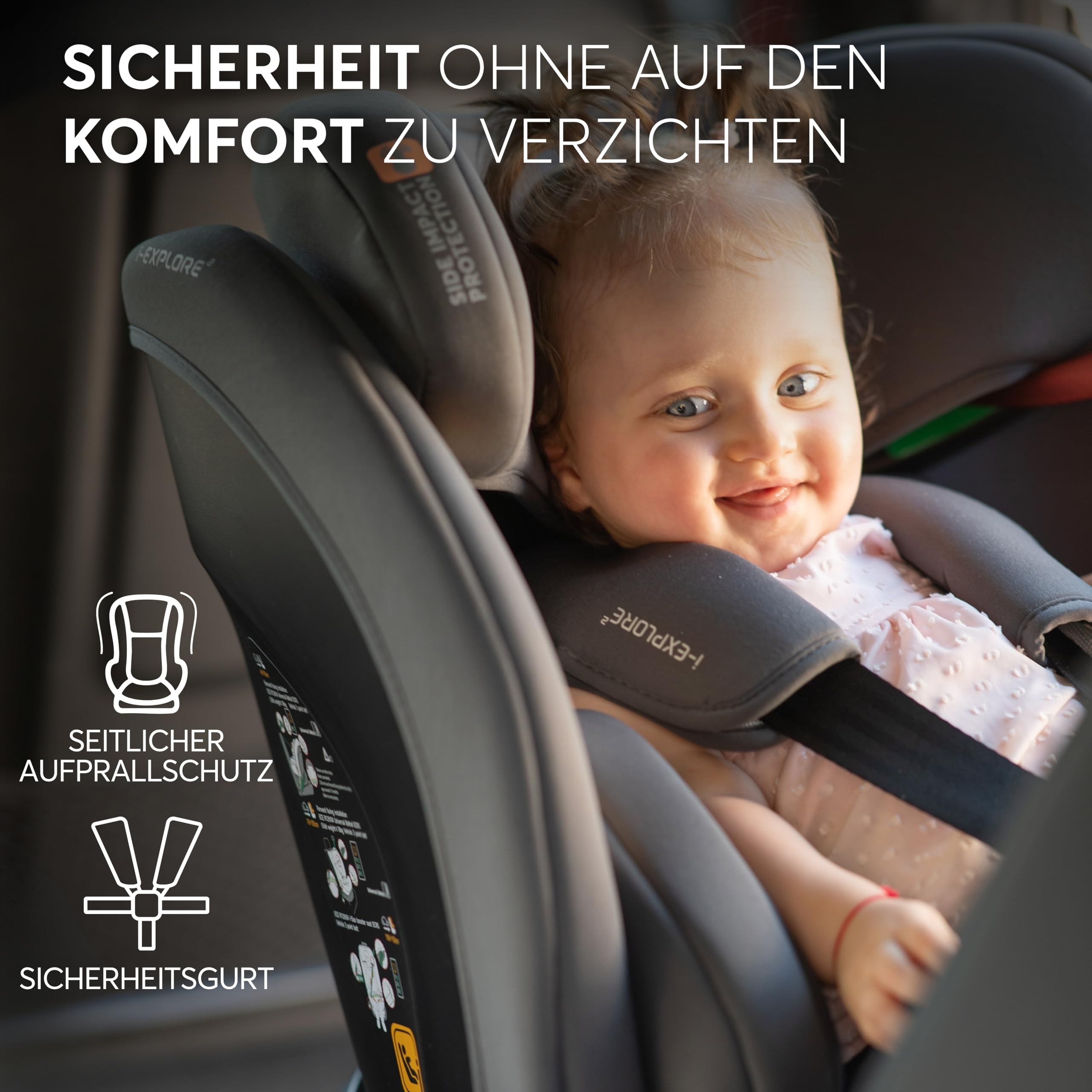 KikkaBoo Kindersitz 9-36 kg i-EXPLORE 2, 40-150 cm, Gruppe 0 1 2 3, i-Size, Rückwärts & Vorwärts, Liegesitz, 14-fach Kopfstütze, 5-Punkt-Gurt, Schwarz