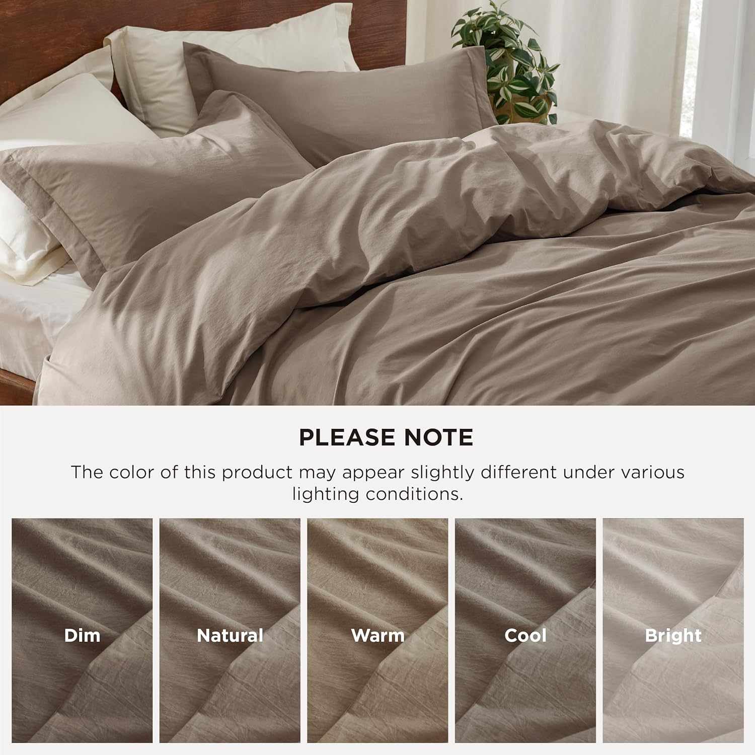 Bedsure 100% Washed Cotton Duvet Cover King Size - Light Brown Minimalist Cotton Duvet Cover Linen Like for All Seasons - GentleSoft™ Plain Simple Bedding, 3 Pieces (Light Brown, King, 104"x90") - Image 5