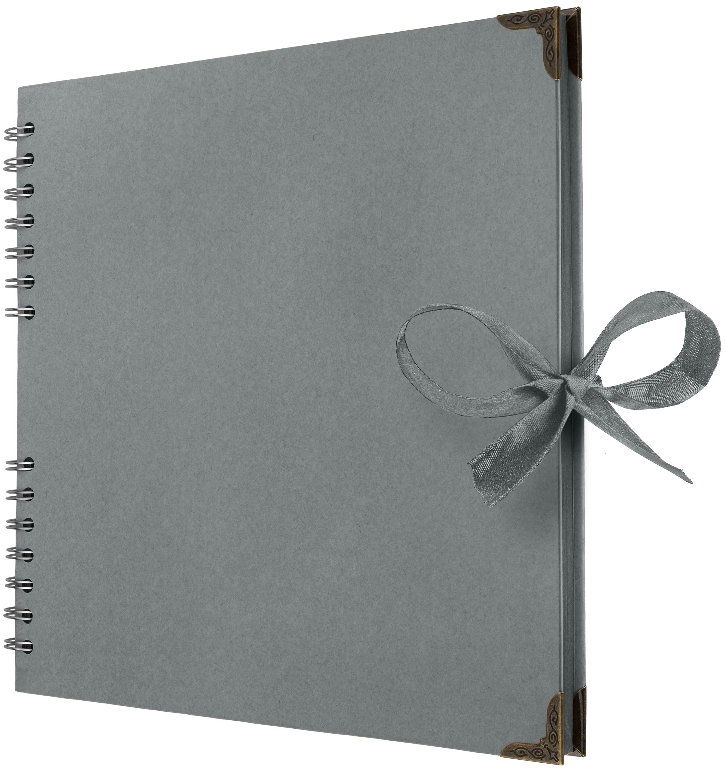 Bstorify Grey 25.4 X 25.4 Cm Scrapbook Album 70 Pages Thick Kraft Paper Corner Protectors, Ribbon Closure - Ideal For Your Scrapbooking, Art & Craft Projects (, 25.4 X 25.4 Cm)