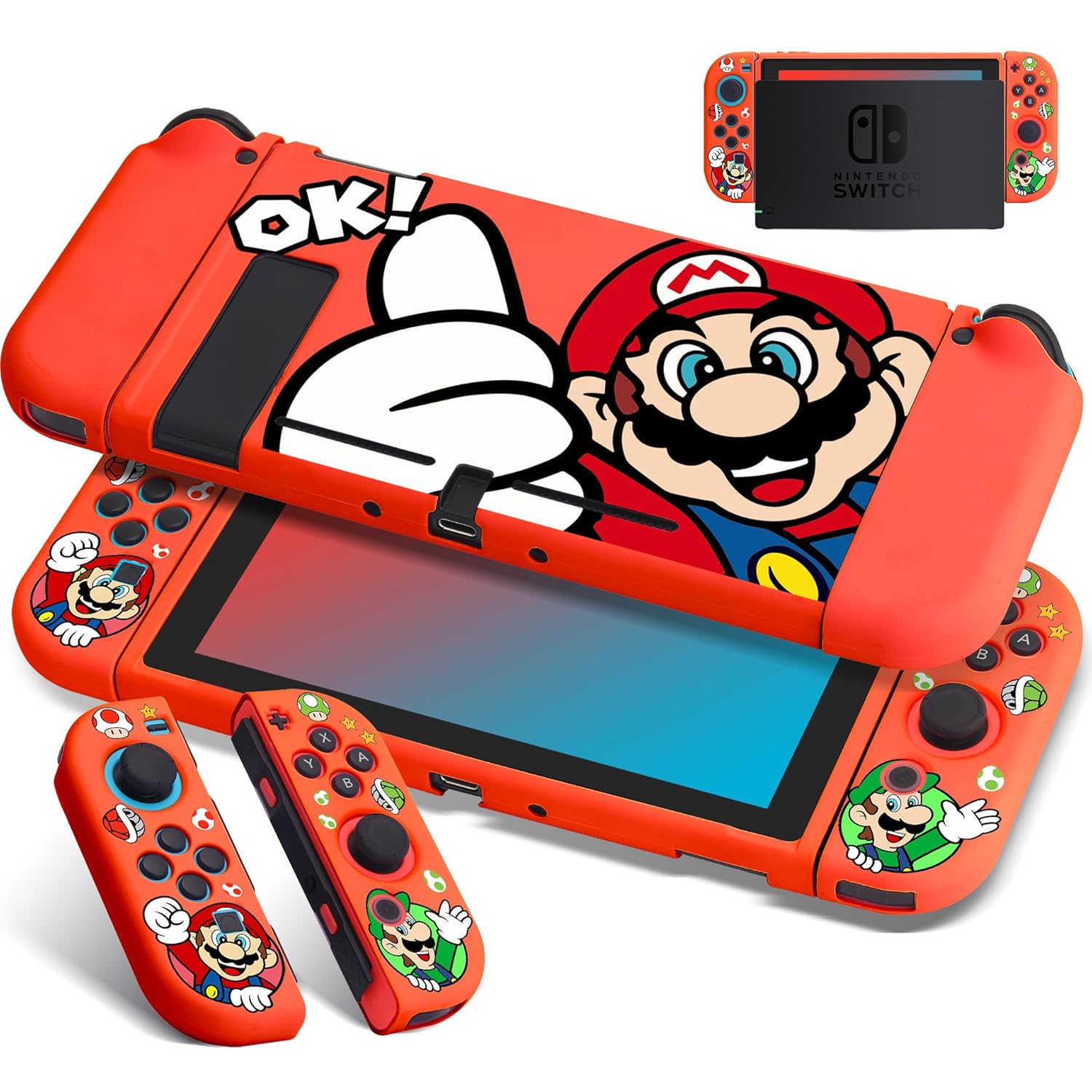 Xcitifun Protective Case Compatible with Nintendo Switch 2017 TPU Cases for Girls Boys Kids Cartoon Cute Kawaii Character Switch Shell Compatible with Nintendo Switch Controller Cover - Red Thumb