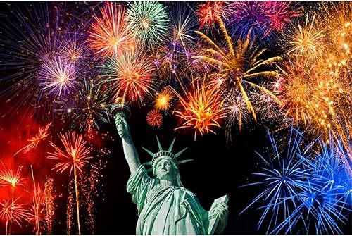 Telón de fondo de feliz año nuevo 2024 de 7 x 5 pies, estatua de Libertad, fuegos artificiales, fotografía, fondo de fotografía, fiesta de Año