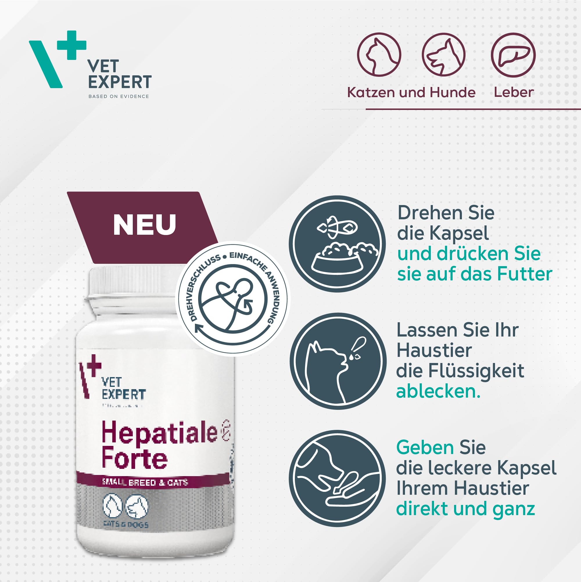 VetExpert Hepatiale Forte Small Breed & Cats Twist-Off - 40 gélules - Complément alimentaire pour petits chiens et chats